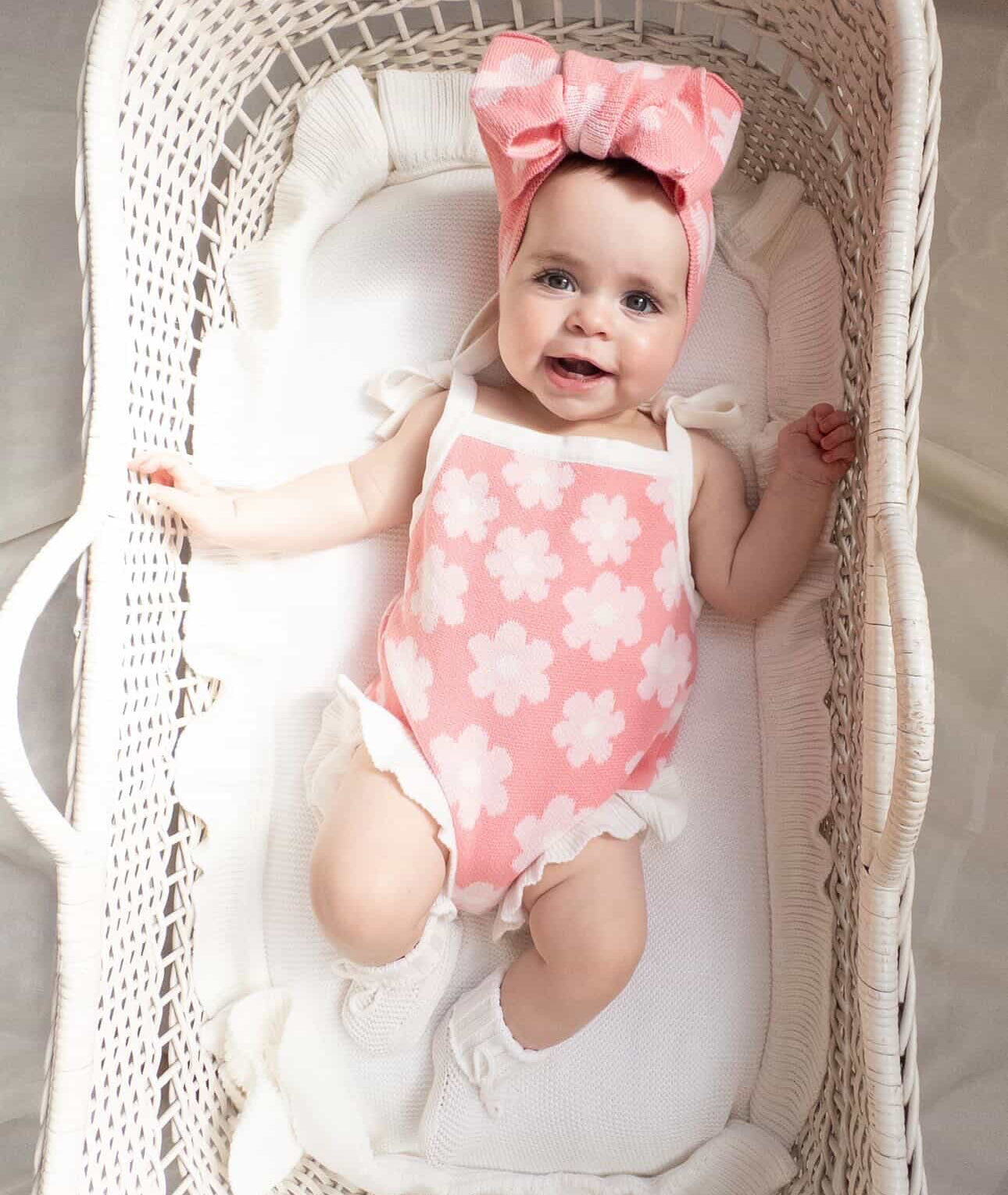 Set - Bloom Knit Tie Romper with Matching Headband