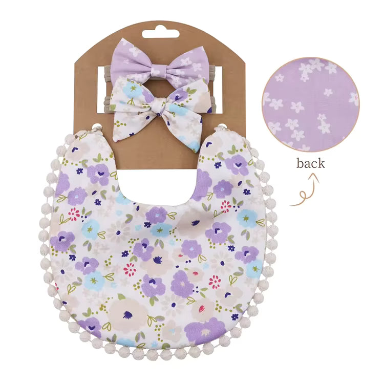 Reversible Bib & 2 Bow Set - Violet