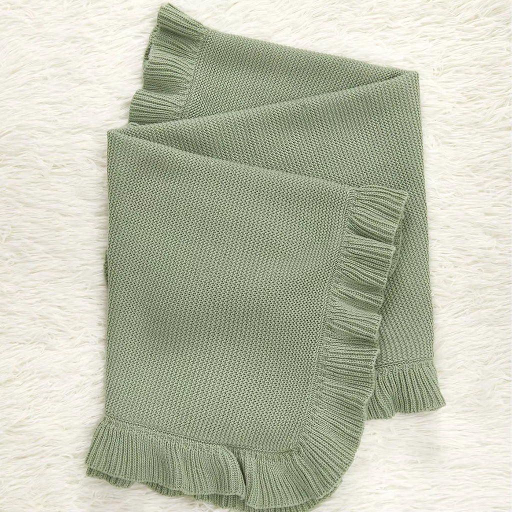 Sage 100% Cotton Ruffle Blanket