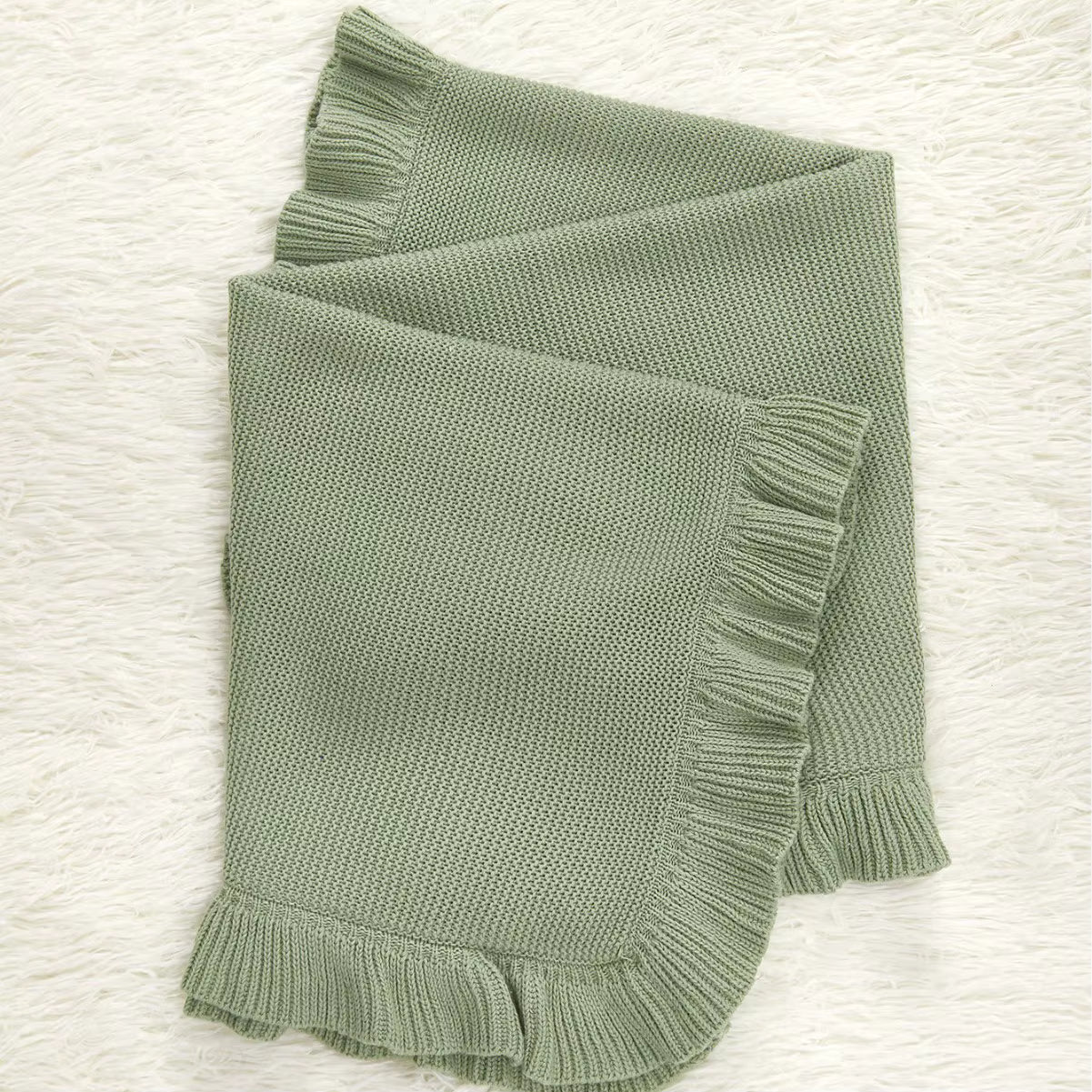 Sage 100% Cotton Ruffle Blanket