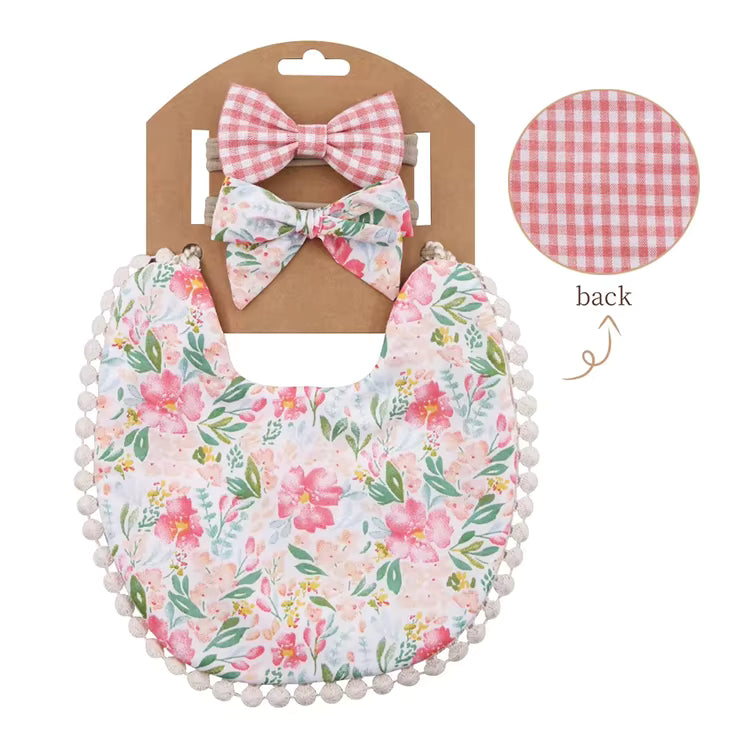 Reversible Bib & 2 Bow Set - Peony
