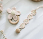 Cotton Flower Rattle & Dummy Clip Set - Pink