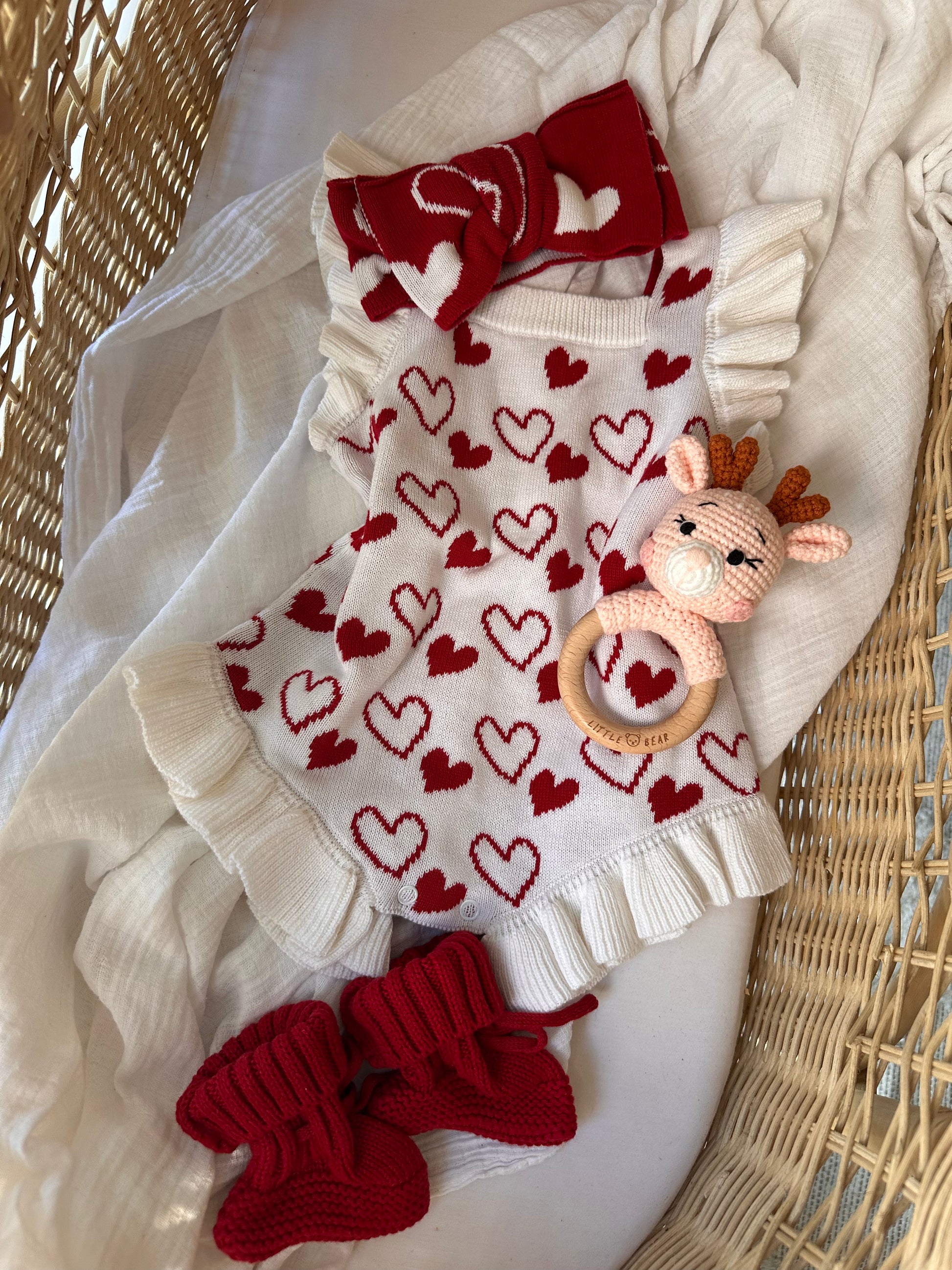 Amelie Hearts Frill Romper with Matching Headband