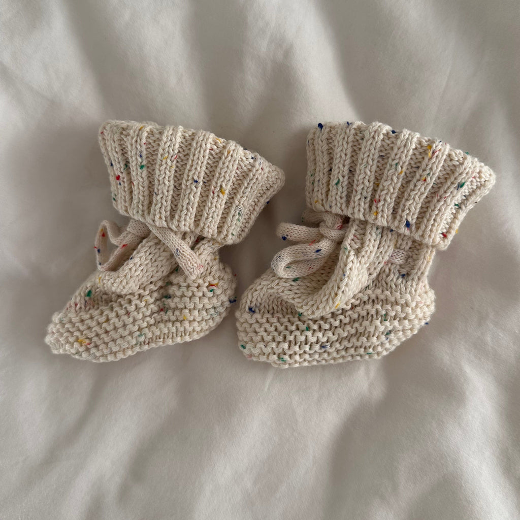 Cream Speckle 100% Cotton Knitted Baby Booties