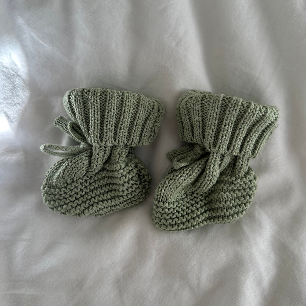 Sage 100% Cotton Knitted Baby Booties
