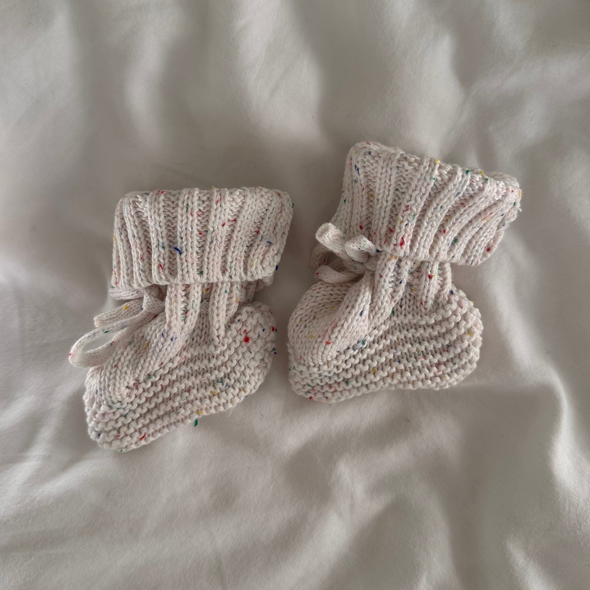 White Speckle 100% Cotton Knitted Baby Booties