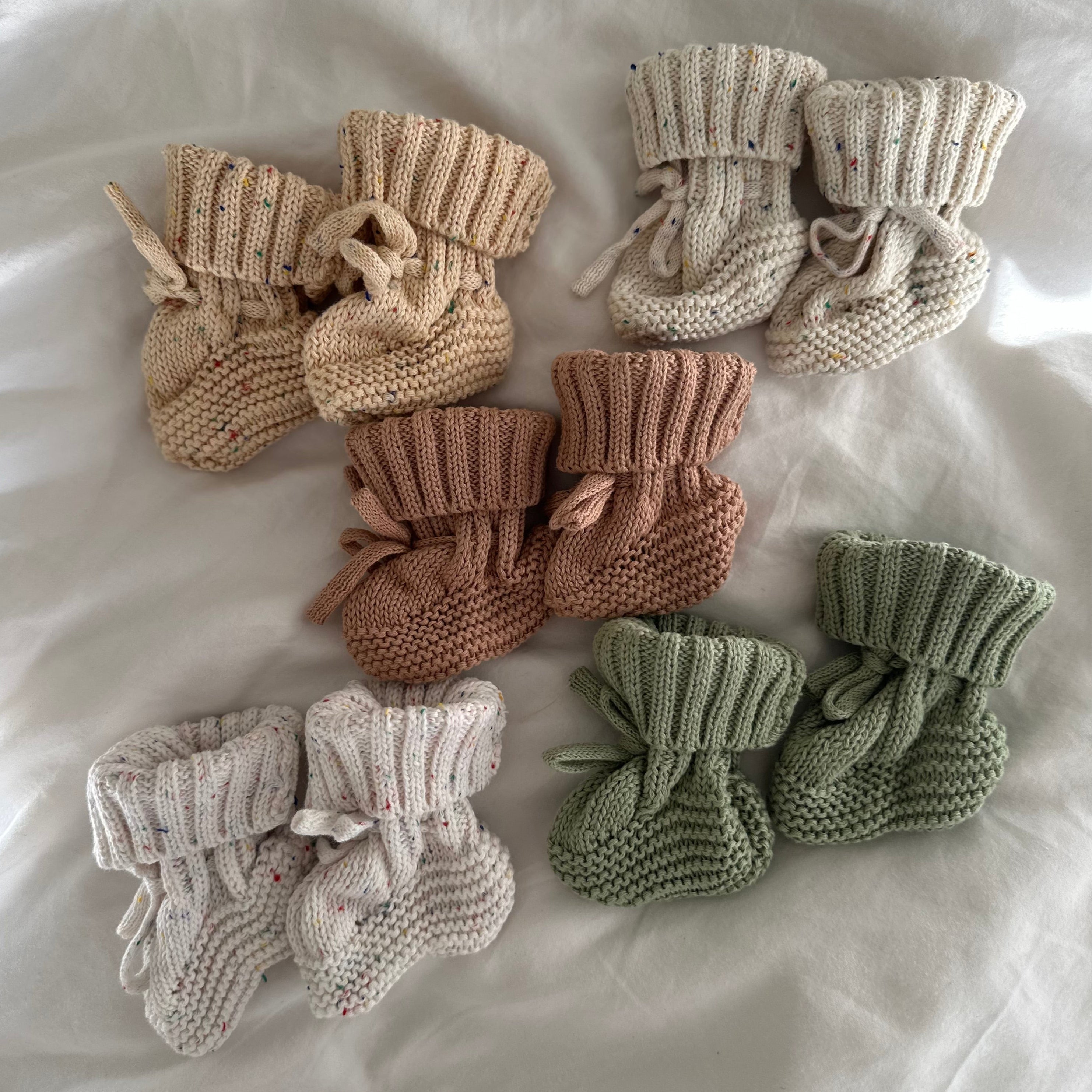 White Speckle 100% Cotton Knitted Baby Booties
