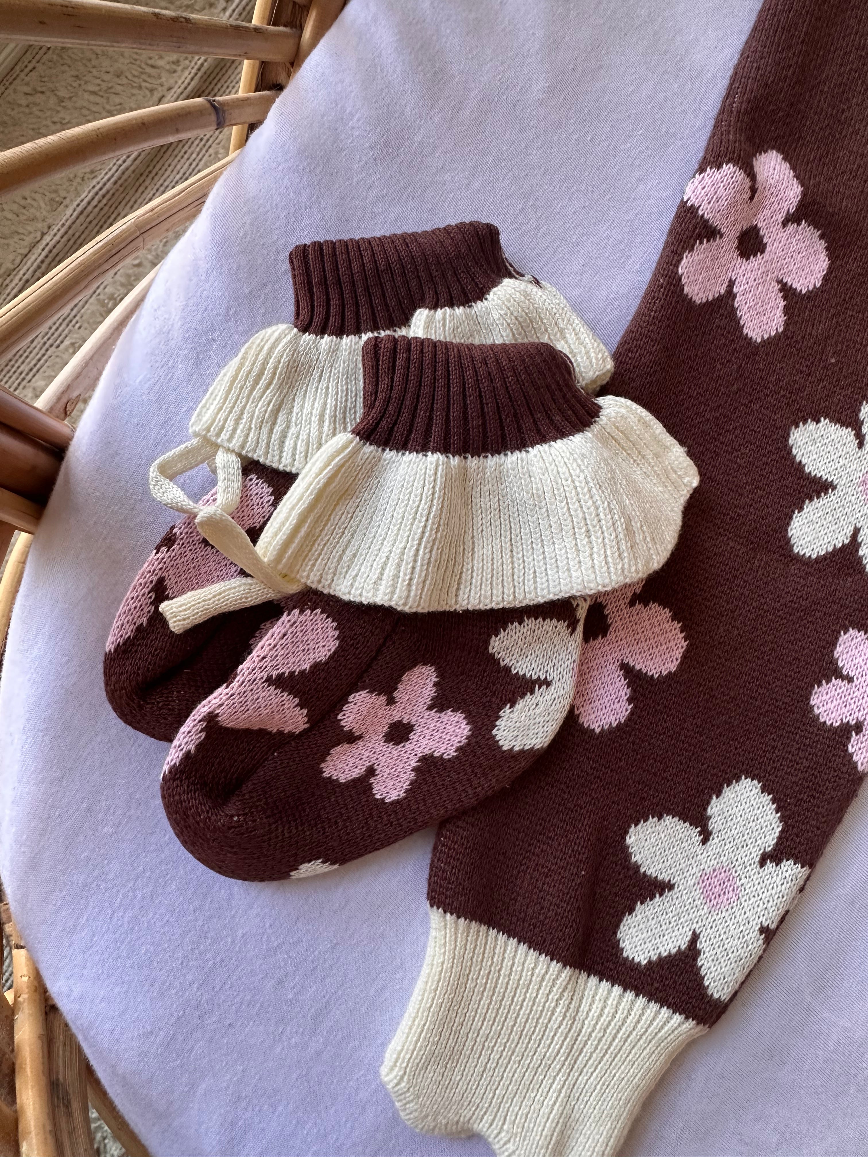 Mocha Bloom Frill Knit Romper Bundle