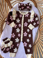Frill Knit Romper - Mocha Bloom