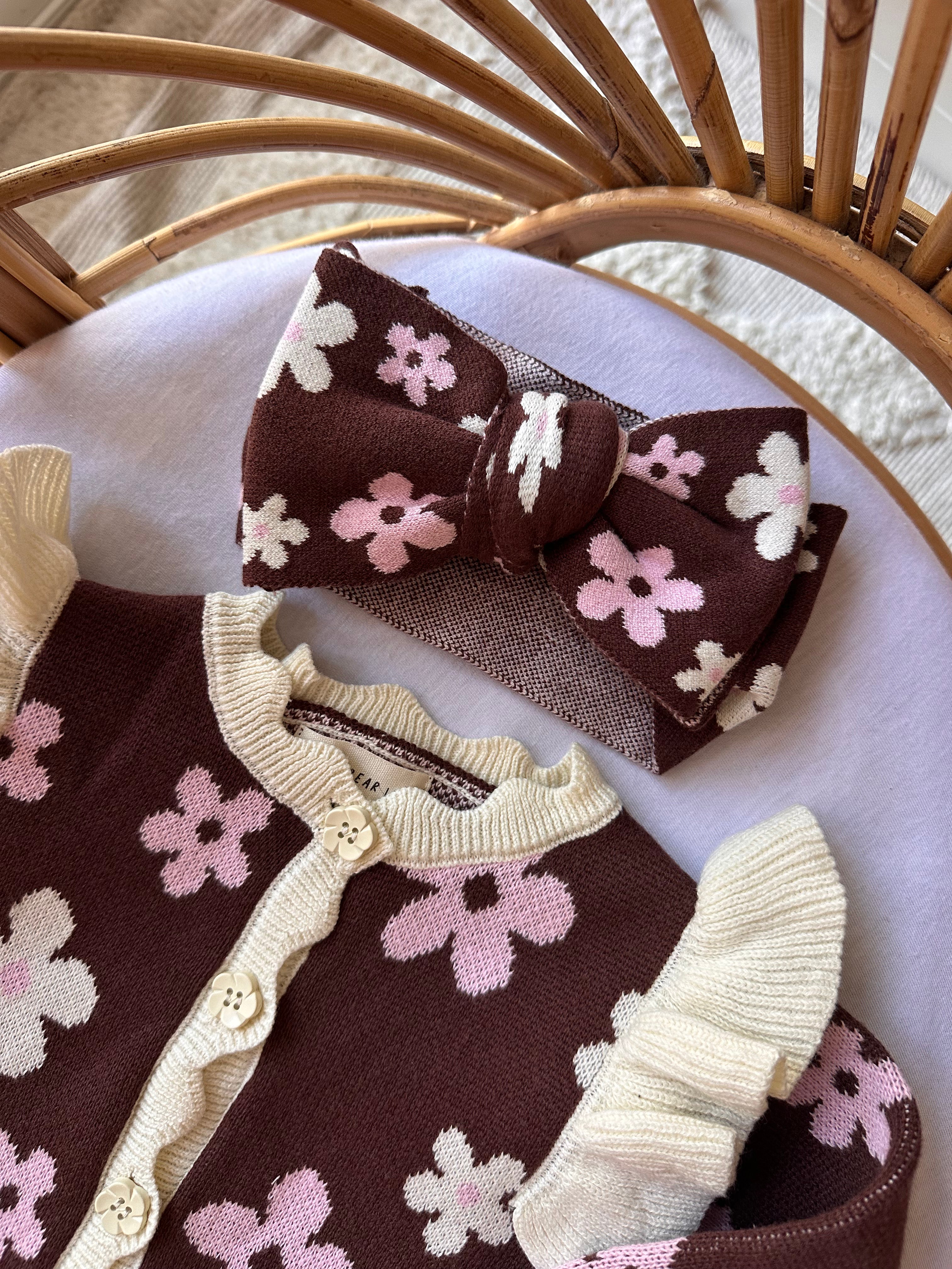 Cotton Bow Headband - Mocha Bloom
