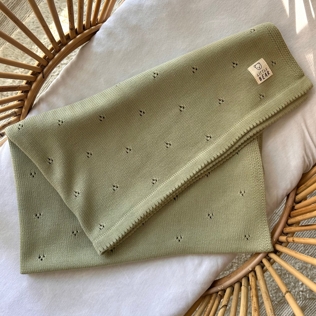 Cotton Heirloom Knit Blanket - Sage