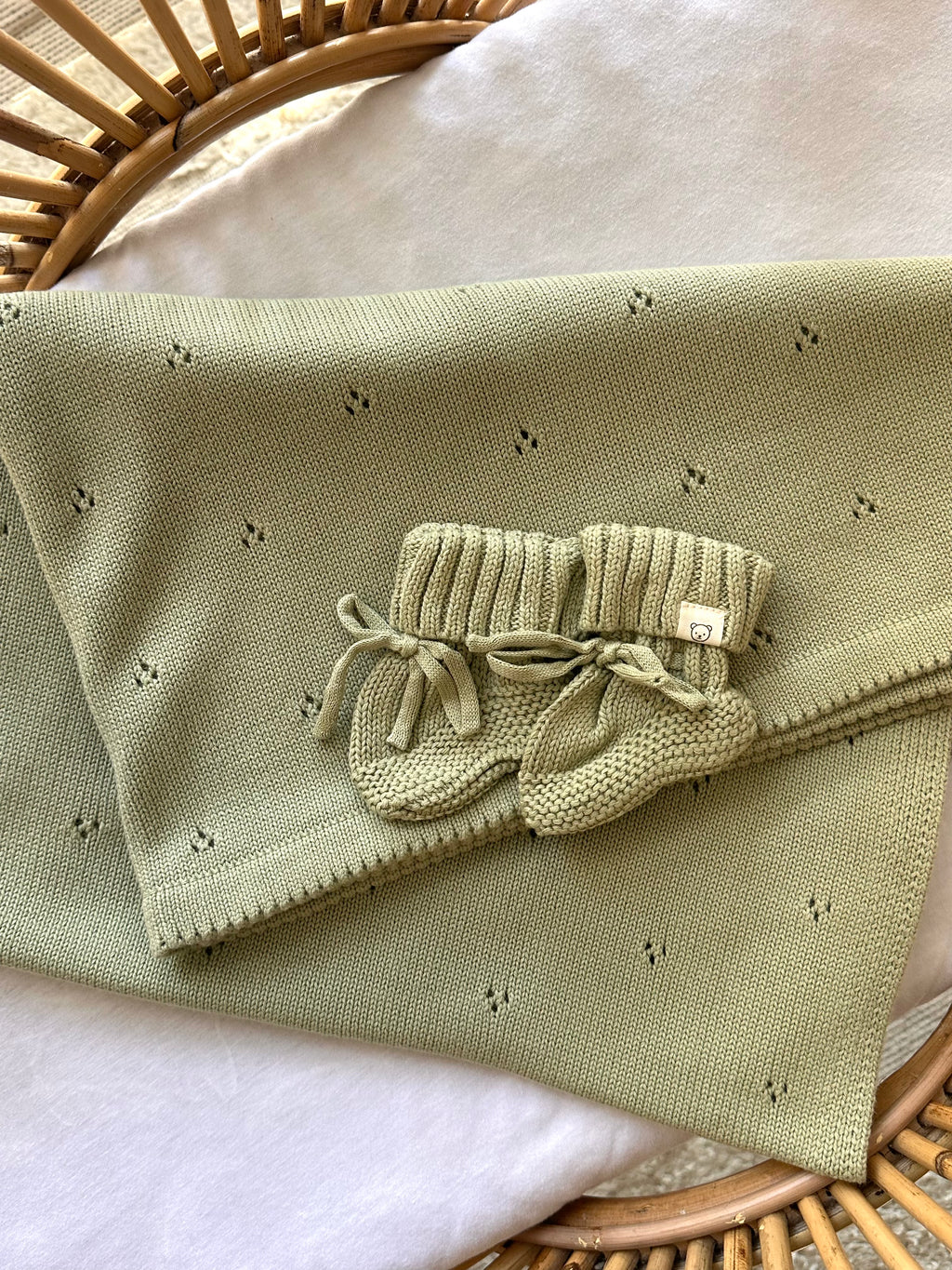 Cotton Heirloom Knit Blanket - Sage