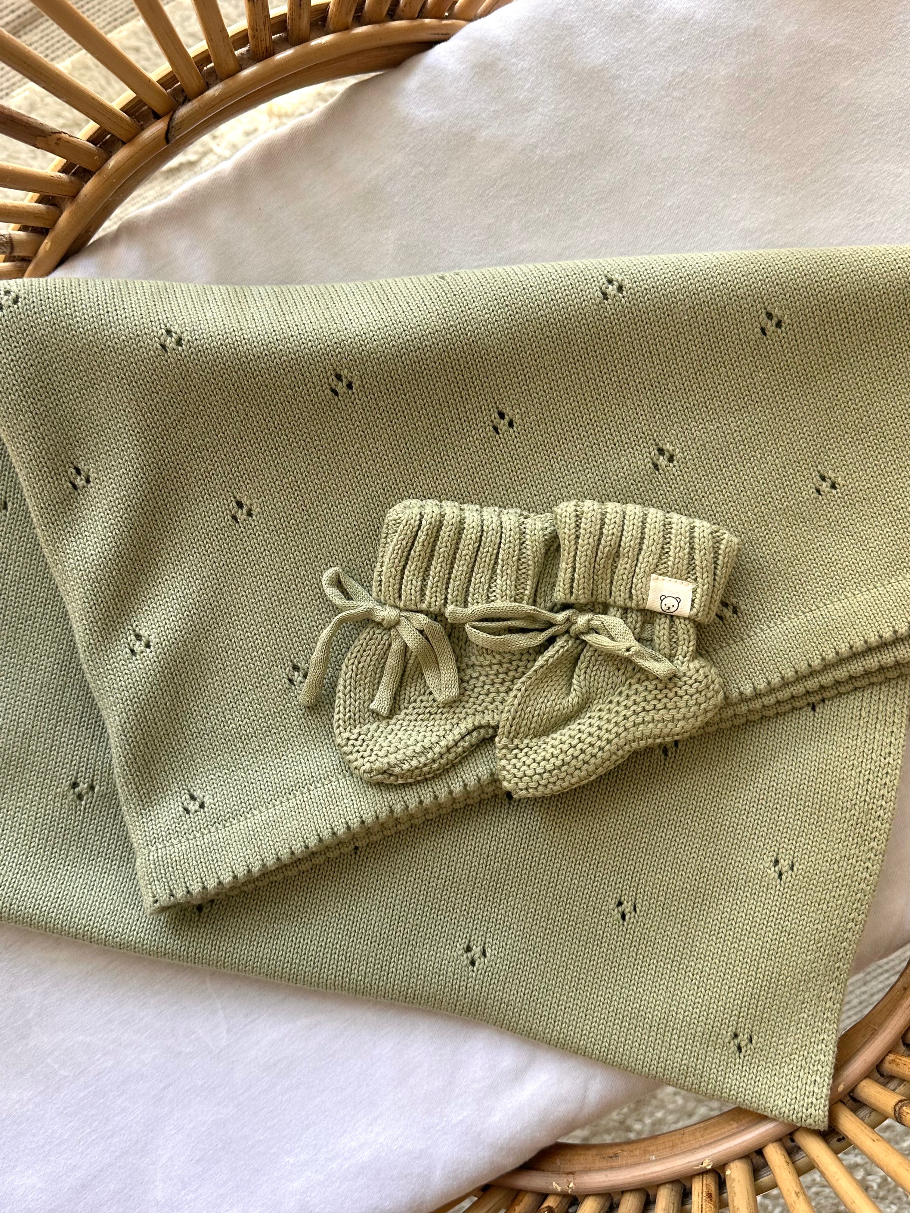 Cotton Heirloom Knit Blanket - Sage