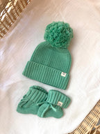 Knitted Pom Pom Beanie - Moss Green