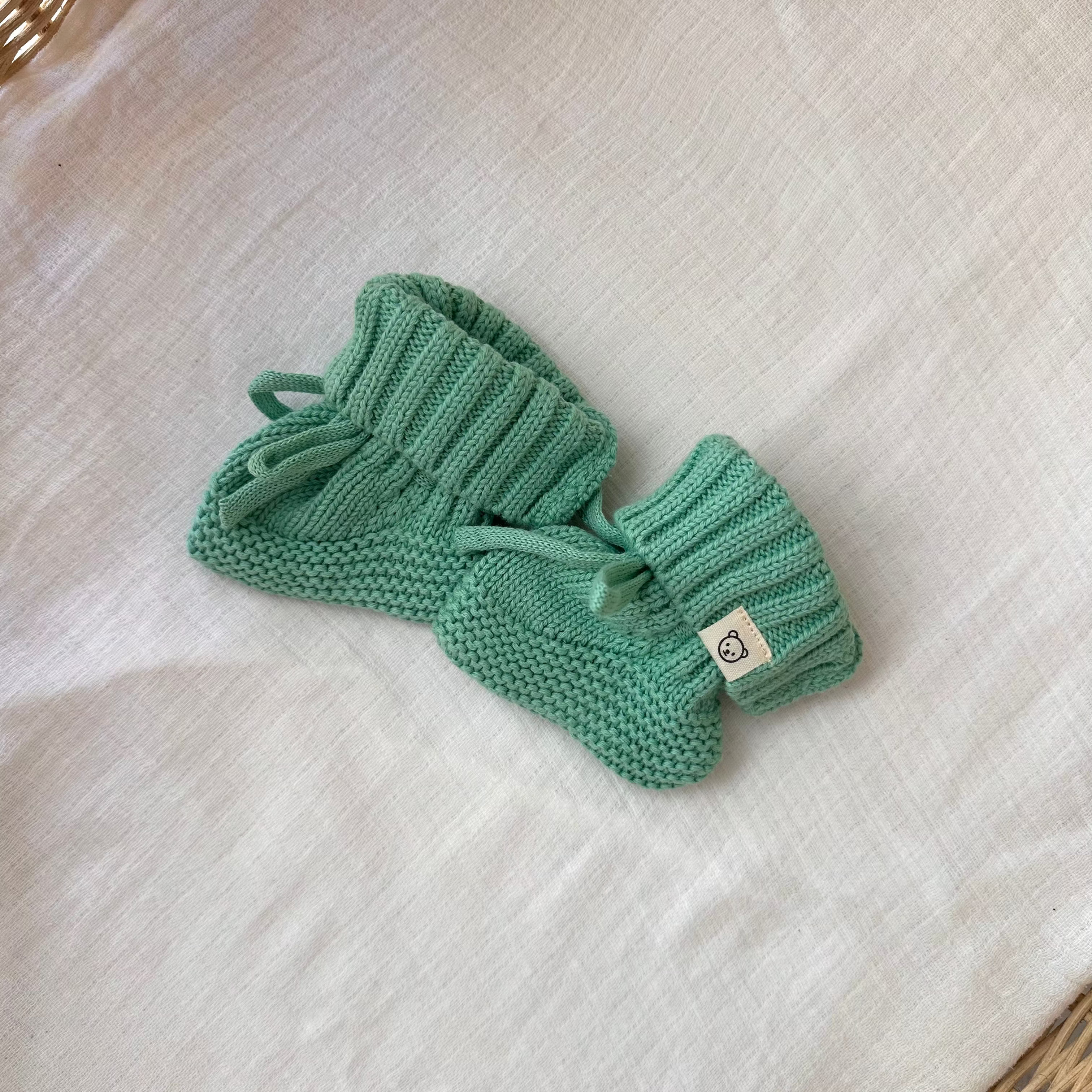 Knitted Cotton Booties - Moss Green