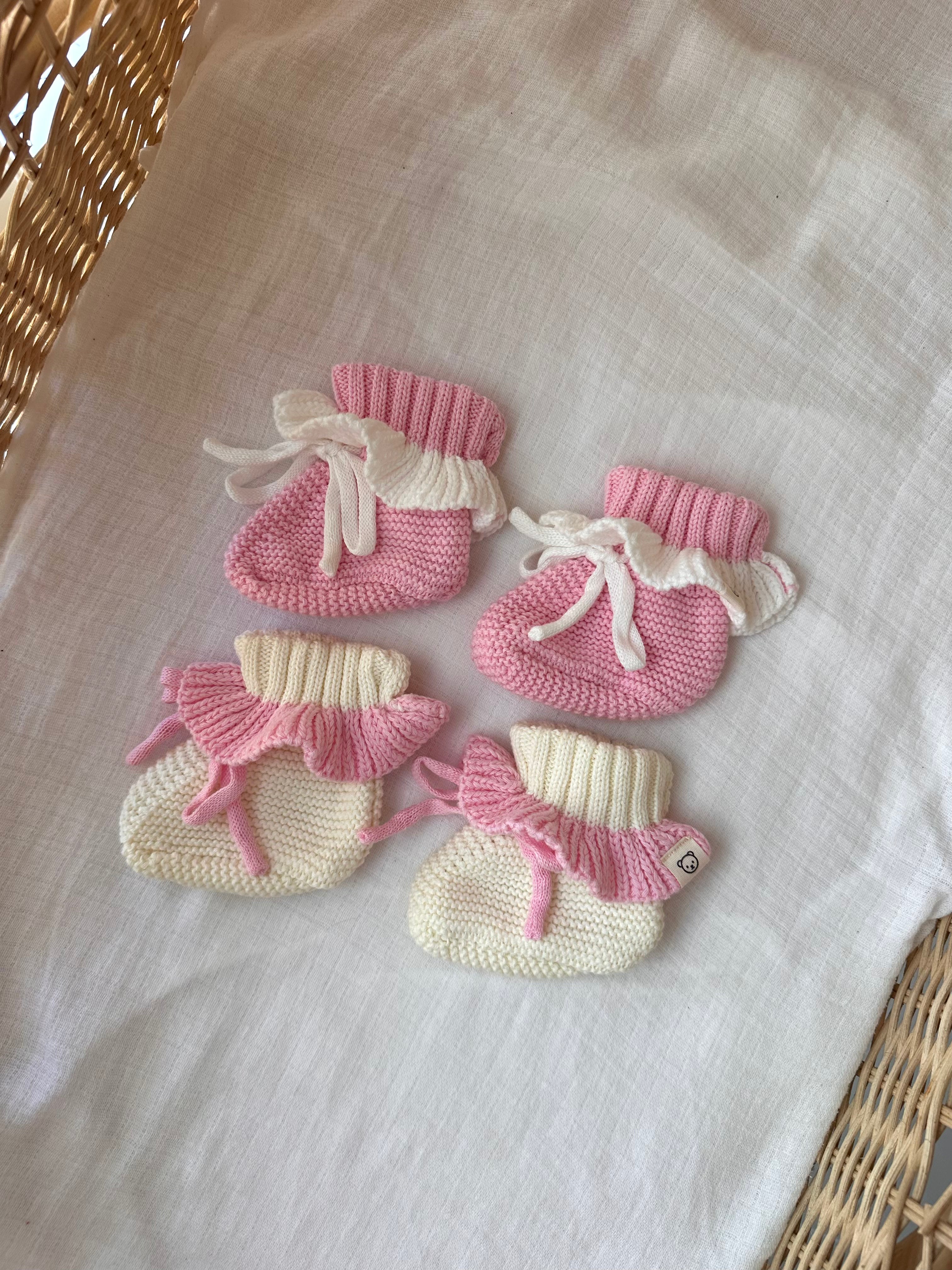 Frill Booties - White and Pink