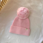 Knitted Pom Pom Beanie - Petal Pink