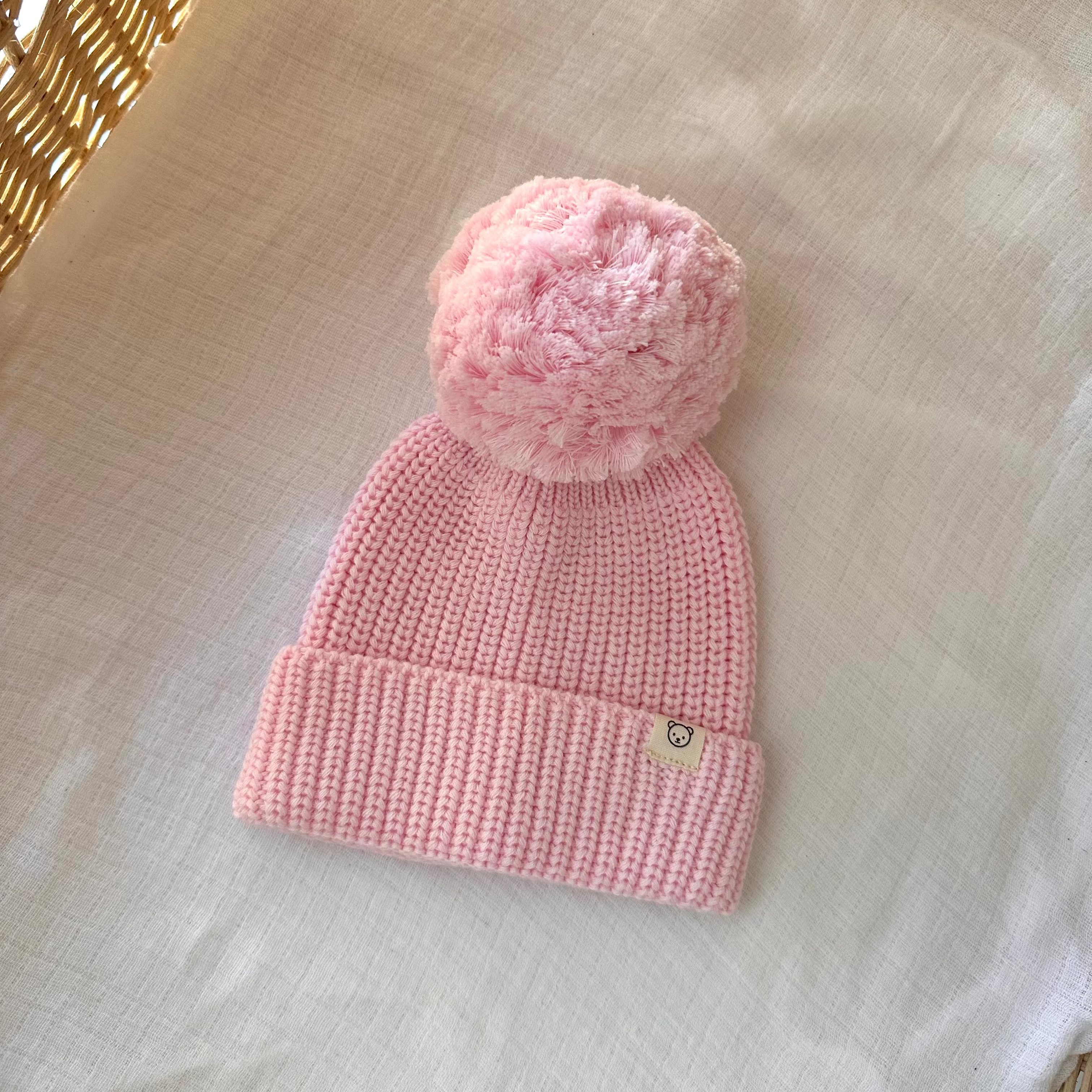Knitted Pom Pom Beanie - Petal Pink
