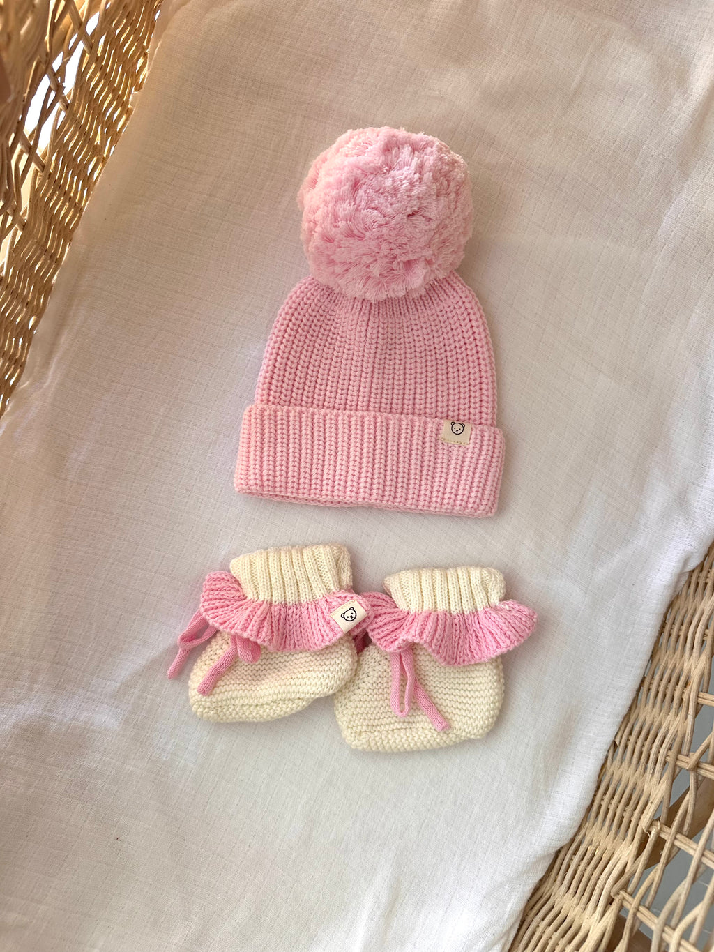 Knitted Pom Pom Beanie - Petal Pink