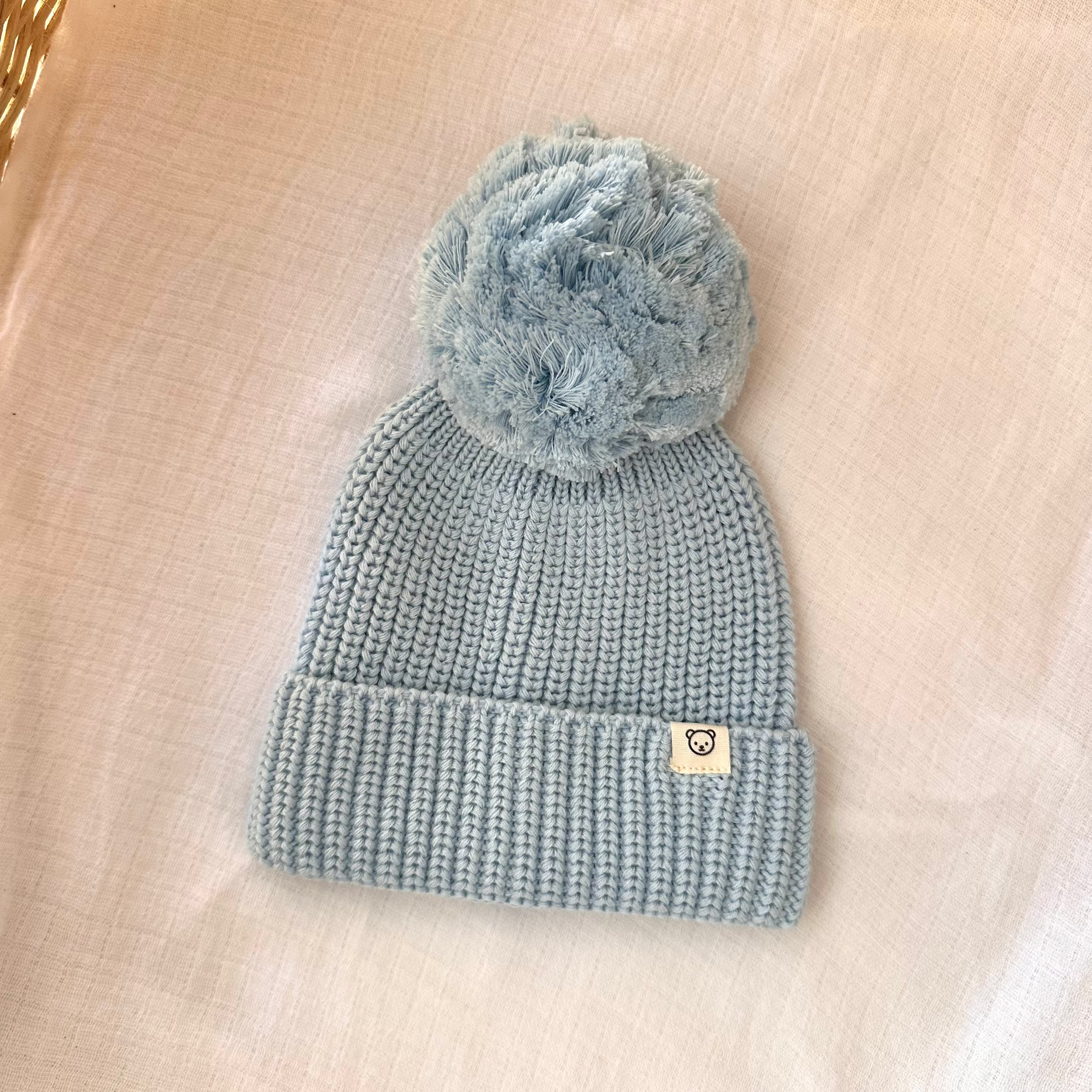 Knitted Pom Pom Beanie - Powder Blue