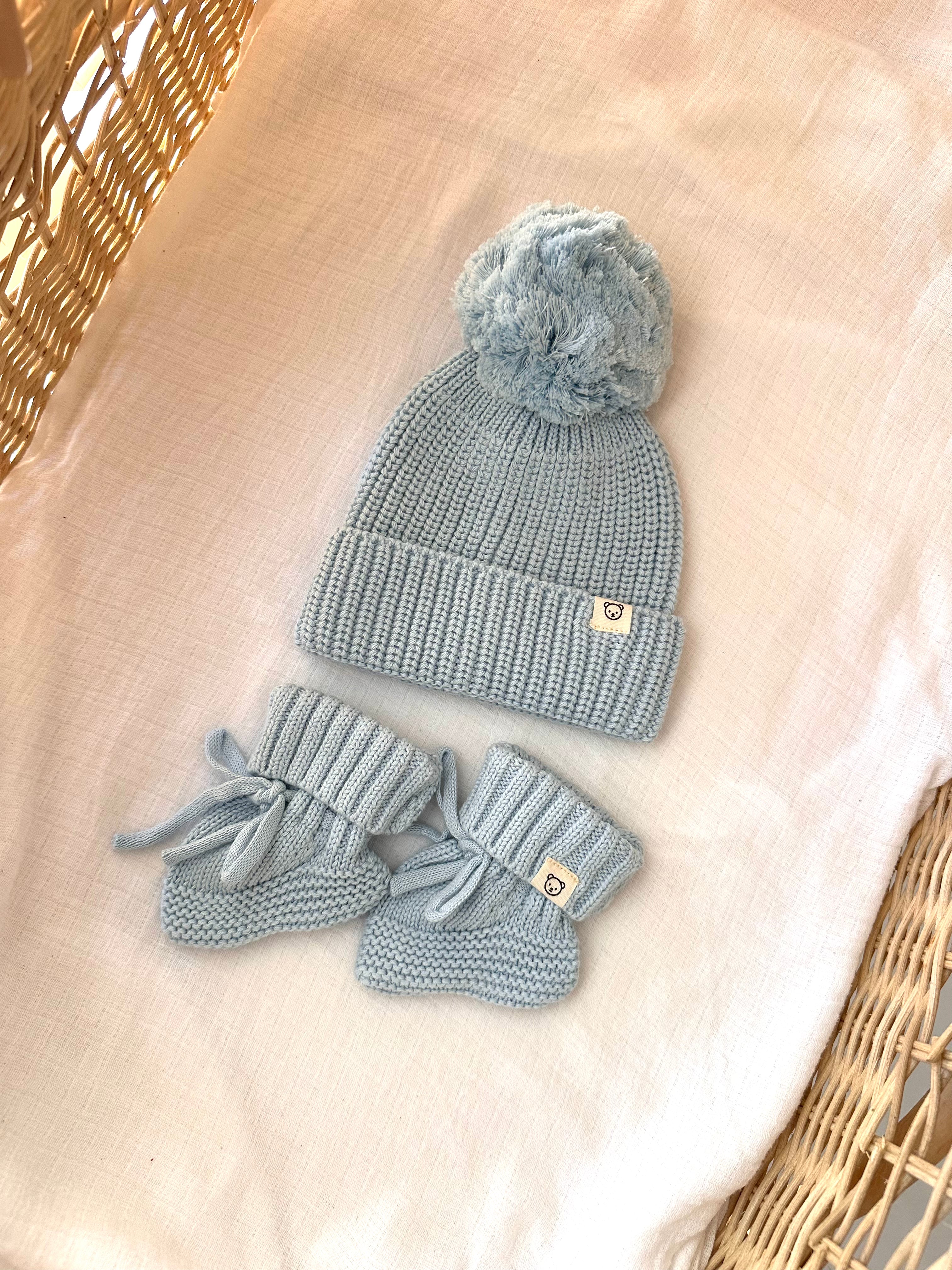 Knitted Cotton Booties - Powder Blue