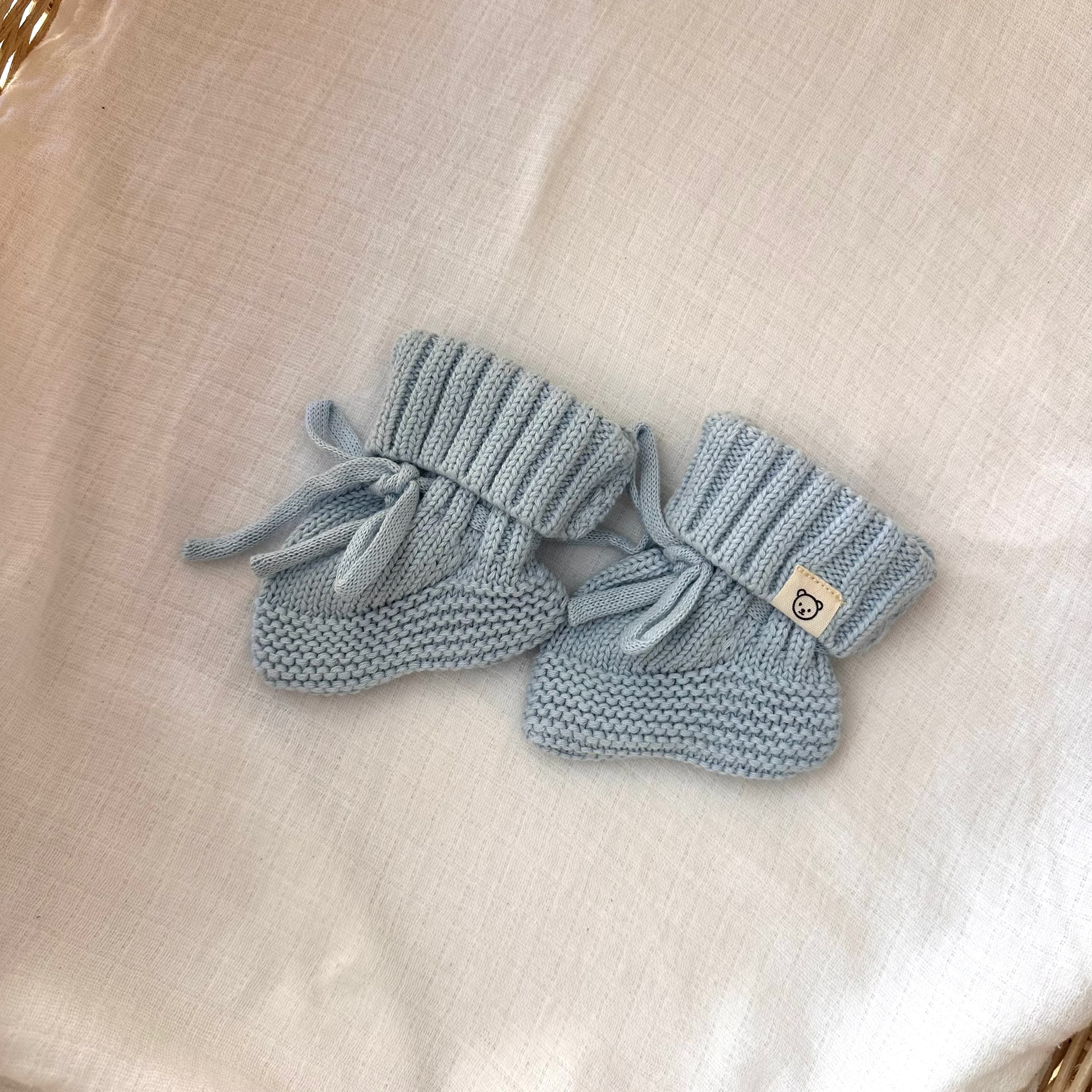 Knitted Cotton Booties - Powder Blue
