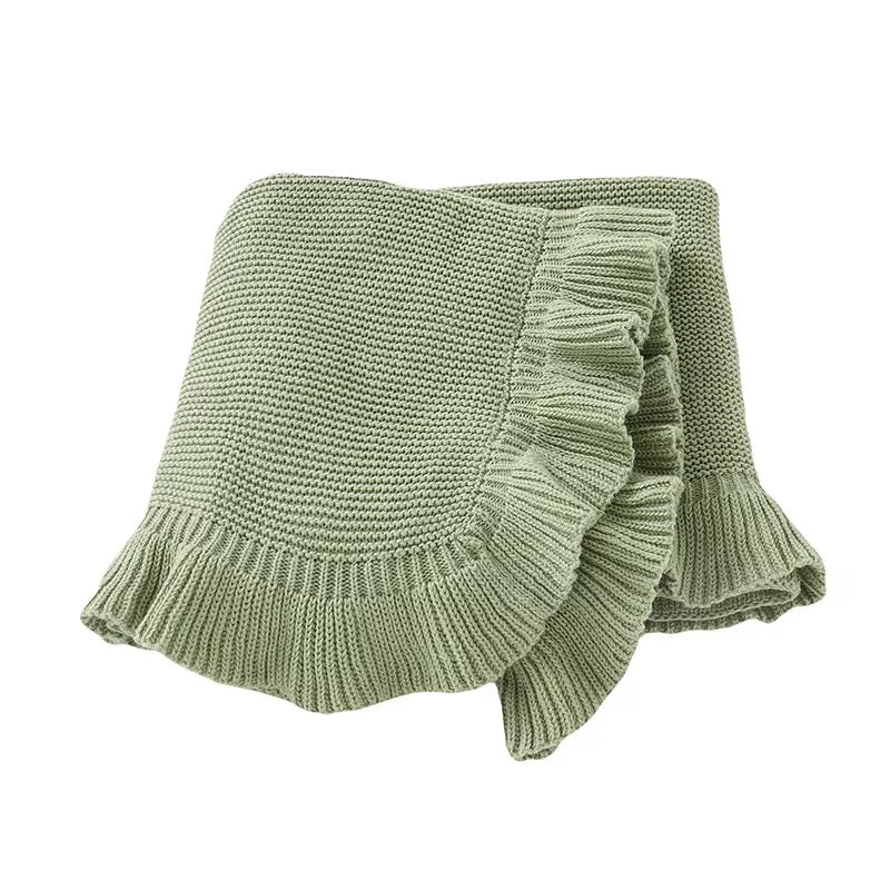 Sage 100% Cotton Ruffle Blanket