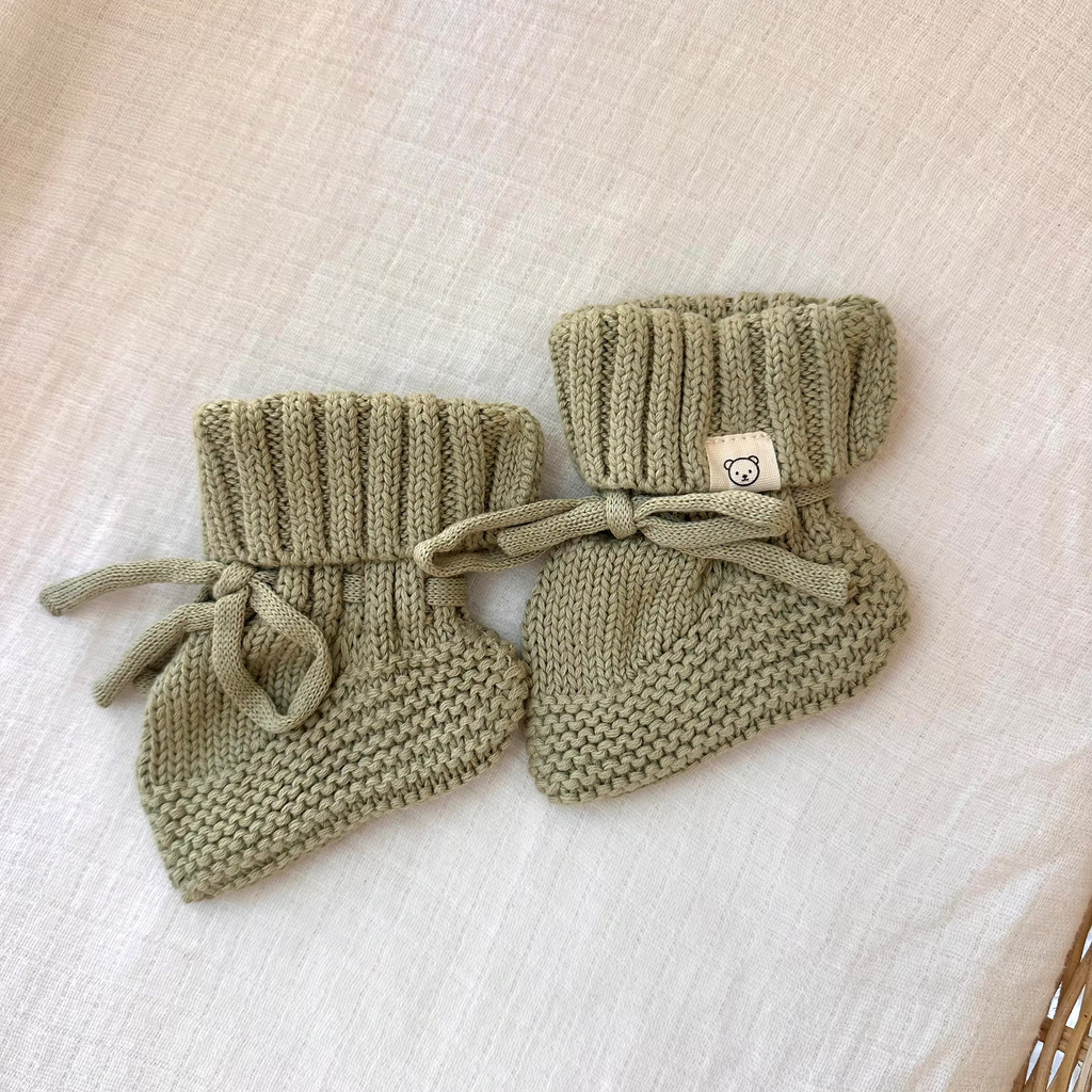 Sage 100% Cotton Knitted Baby Booties