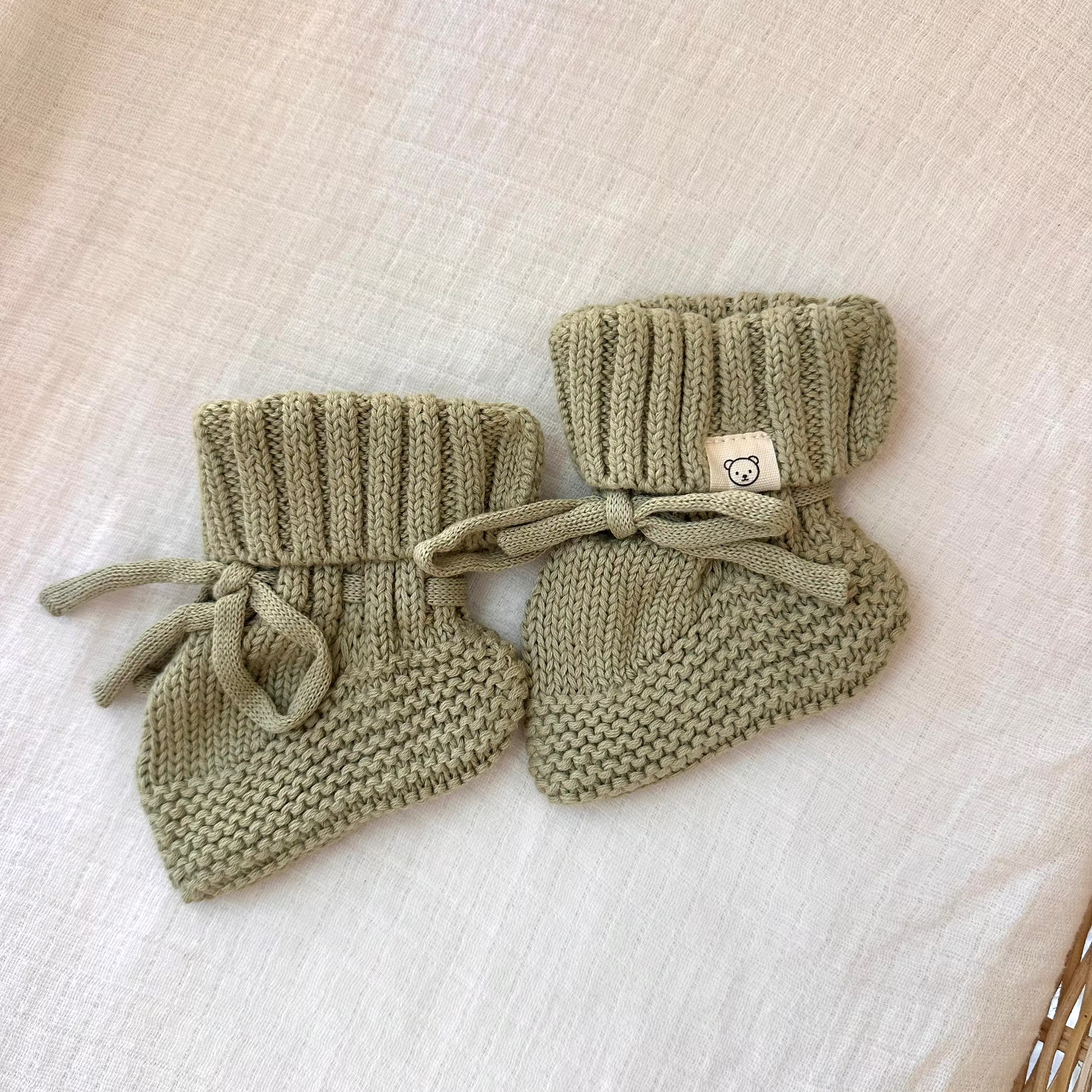 Sage 100% Cotton Knitted Baby Booties