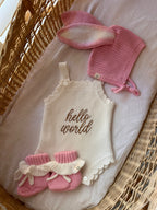 Pink and White Bunny "Hello World" Scalloped Romper Baby Box