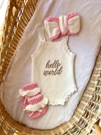 Knitted Frill Cotton Headband - White and Pink