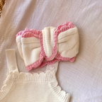 Knitted Frill Cotton Headband - White and Pink