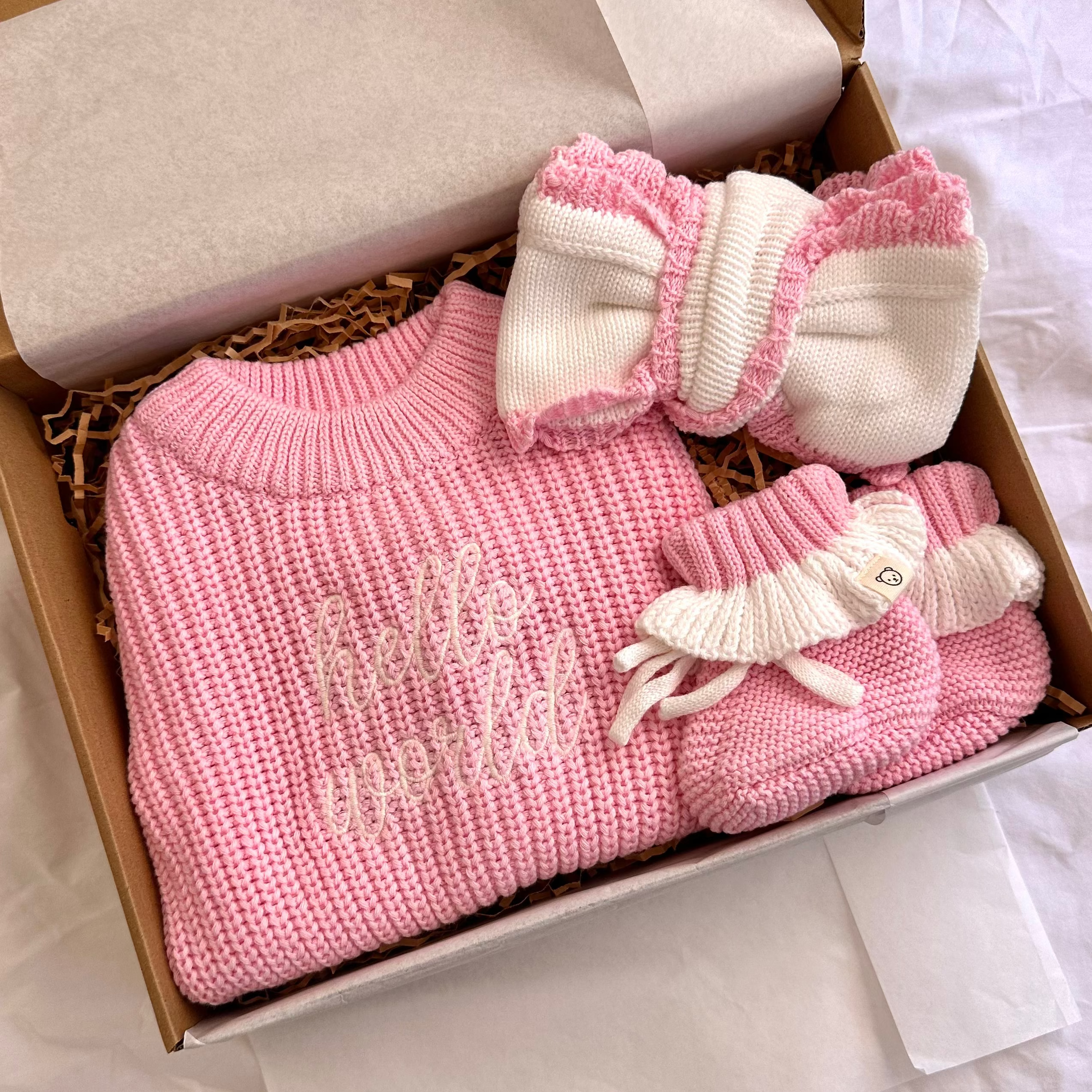 Pink "Hello World" Baby Box