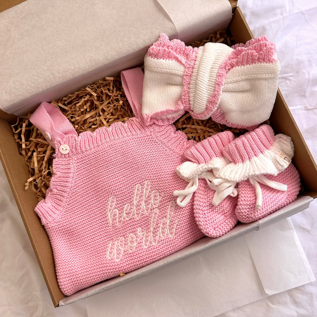 Pink & White "Hello World" Scalloped Singlet Romper Baby Box