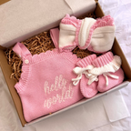 Pink & White "Hello World" Scalloped Singlet Romper Baby Box