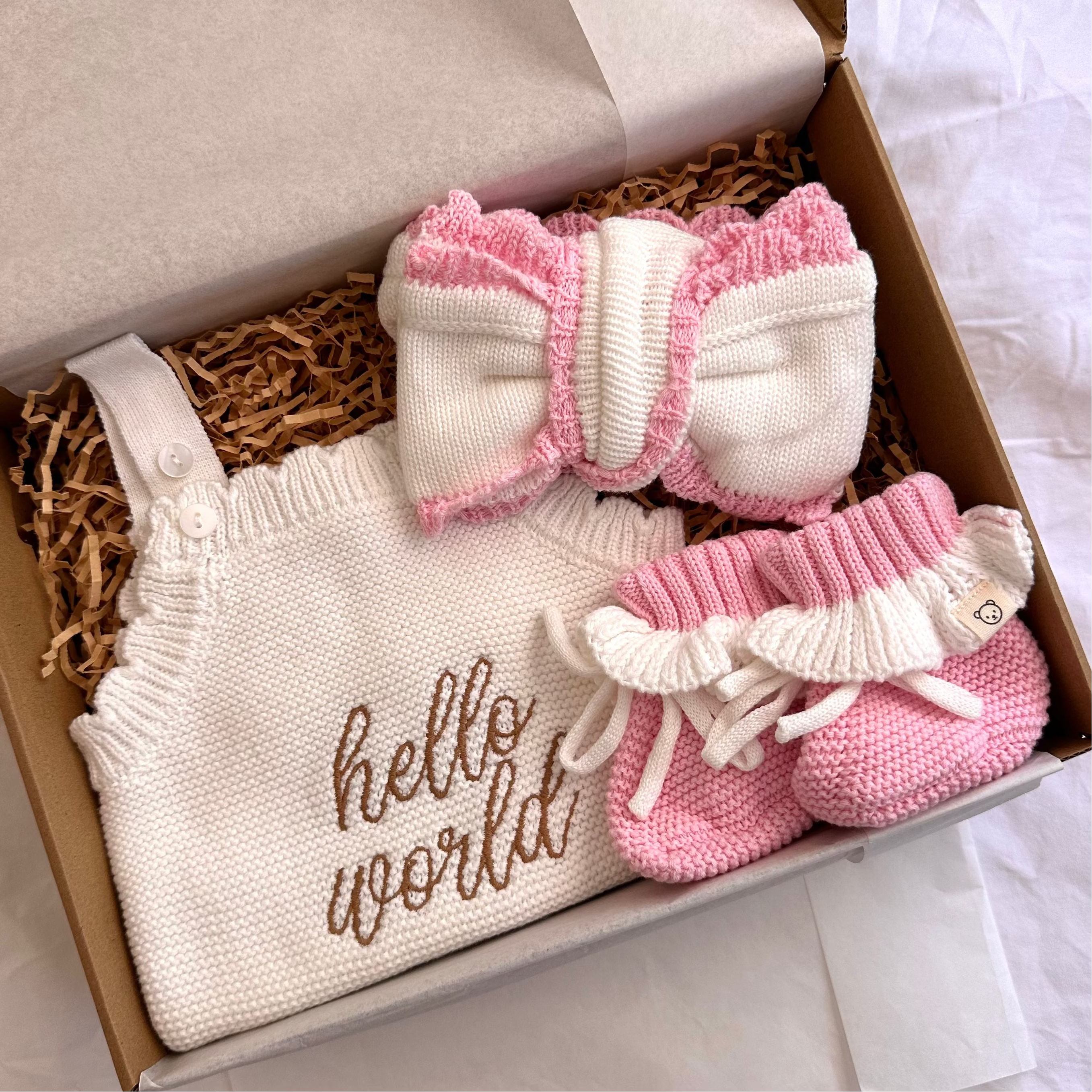 White "Hello World" Scalloped Singlet Romper Baby Box