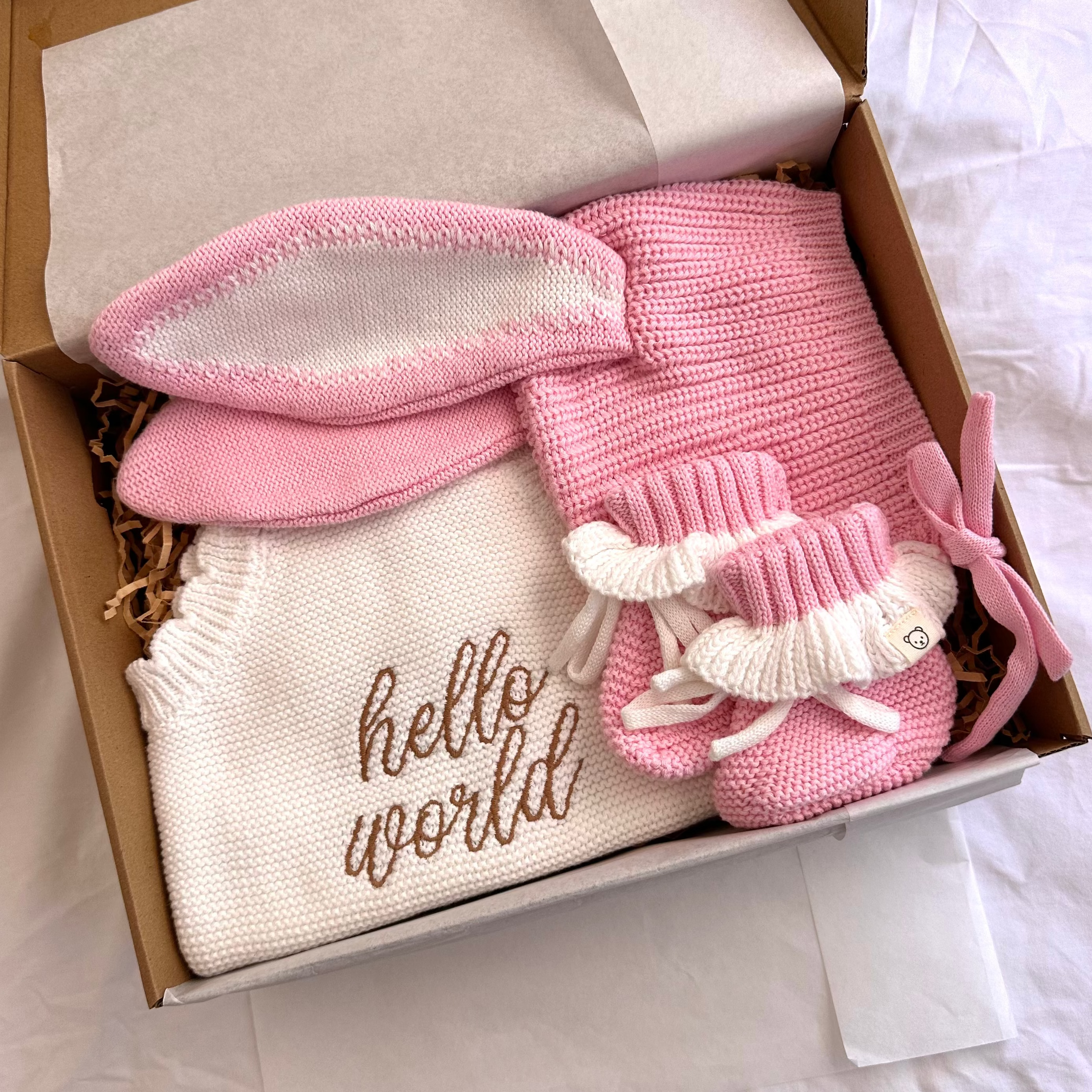 Pink and White Bunny "Hello World" Scalloped Romper Baby Box