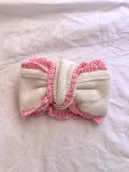Knitted Frill Cotton Headband - White and Pink