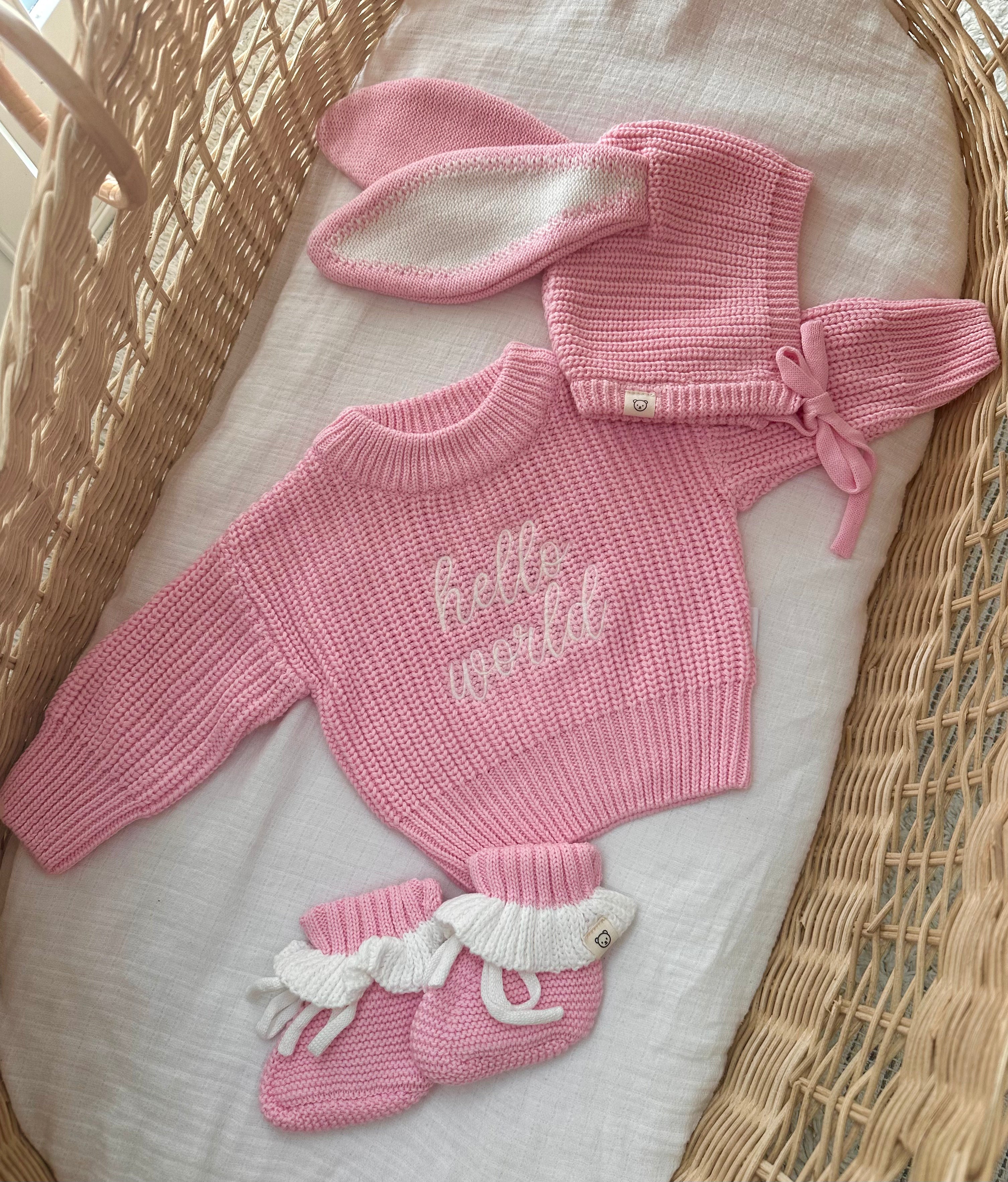 Pink Bunny "Hello World" Baby Box