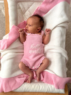 "Hello World" Scalloped Singlet Romper - Pink