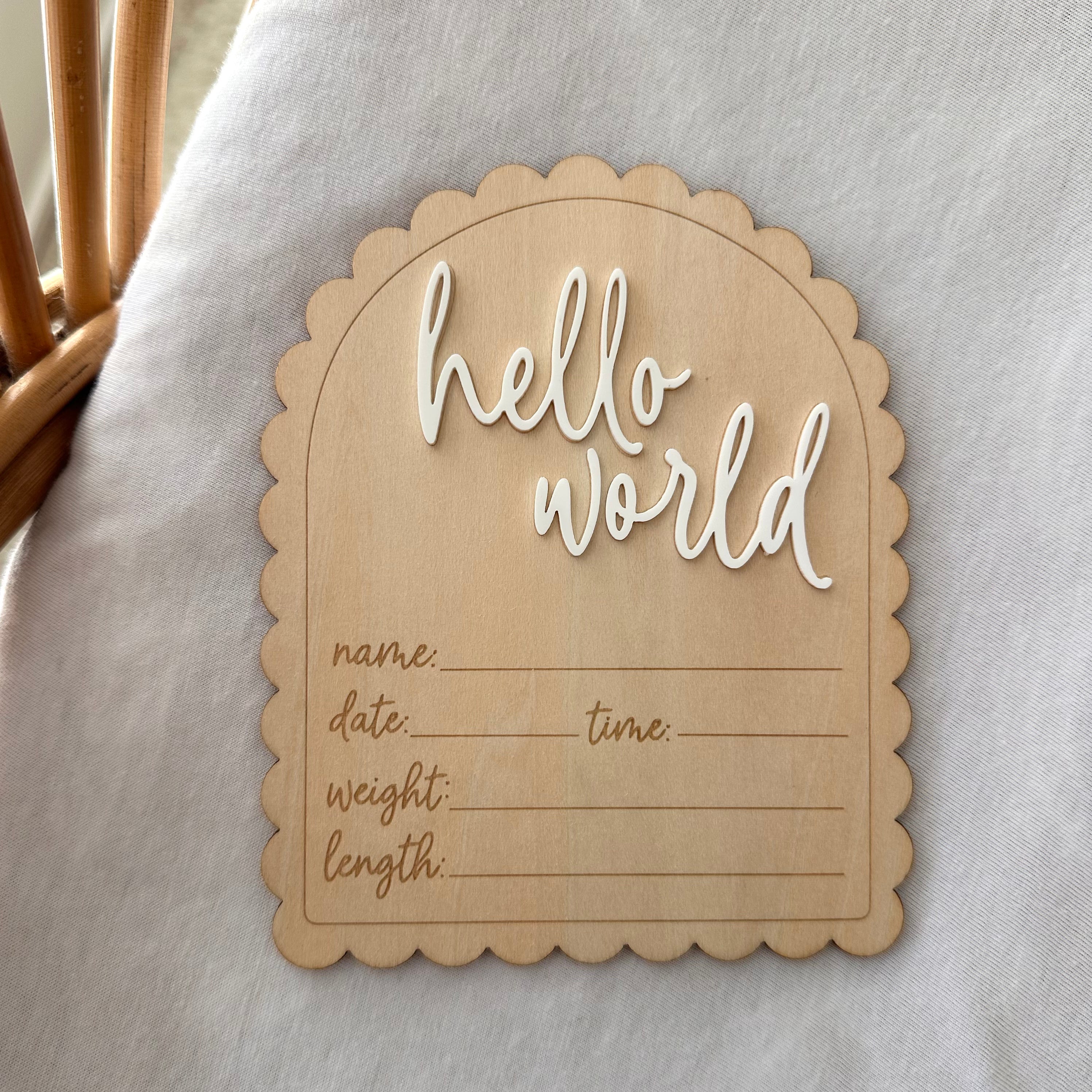 Arched Scalloped “Hello World” Announcement Card