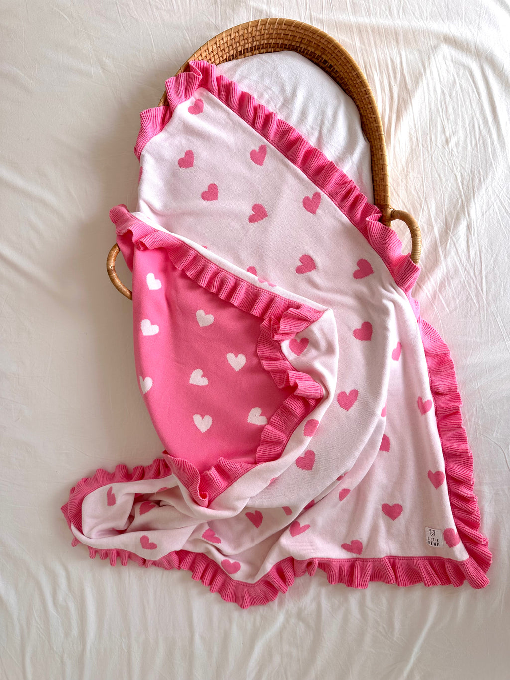 Little Love Large Reversible 100% Cotton Blanket - Pink and White