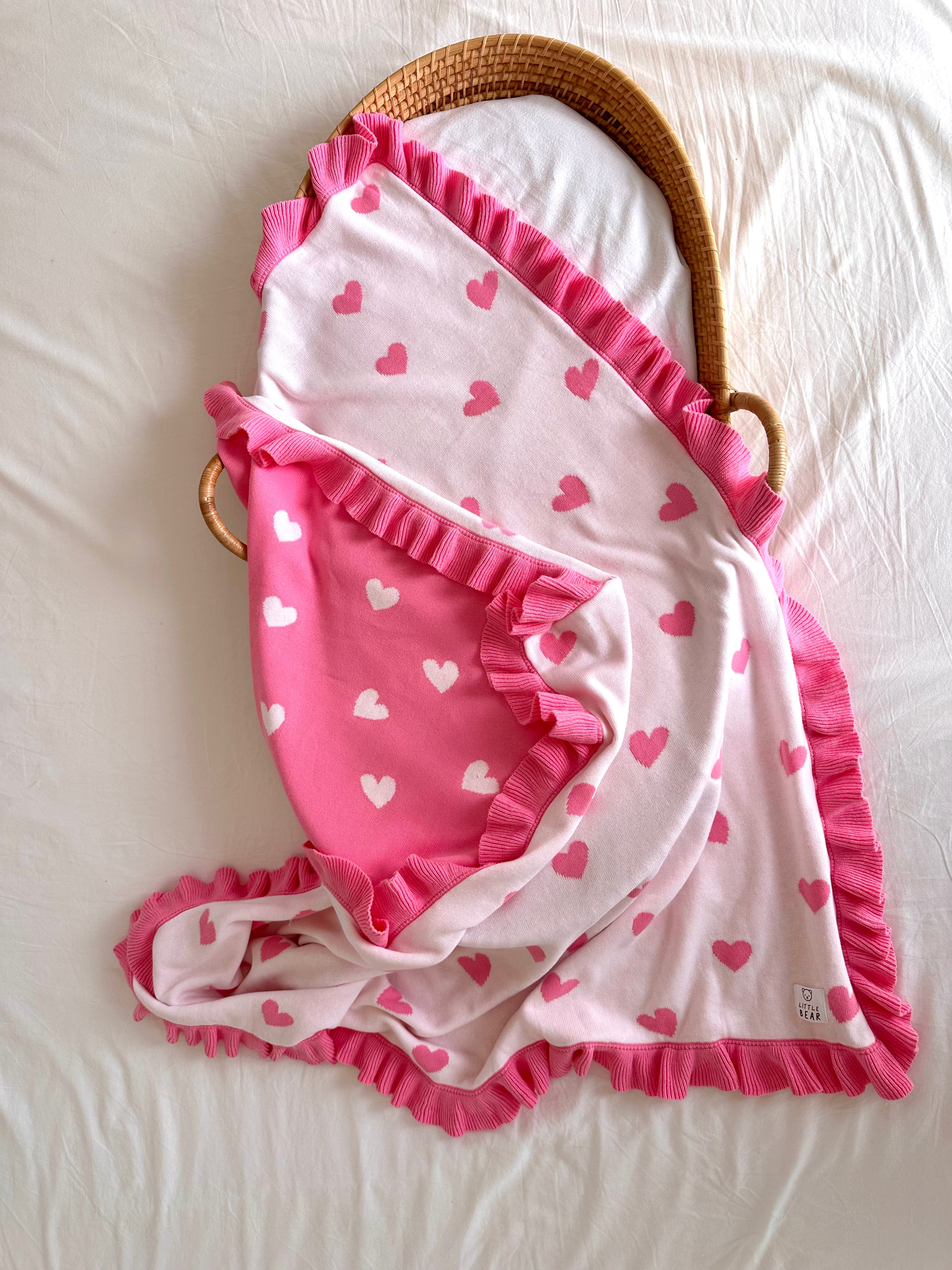 Little Love Large Reversible 100% Cotton Blanket - Pink and White