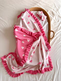 Little Love Bundle - Large Reversible 100% Cotton Blanket and Matching headband - Pink and White
