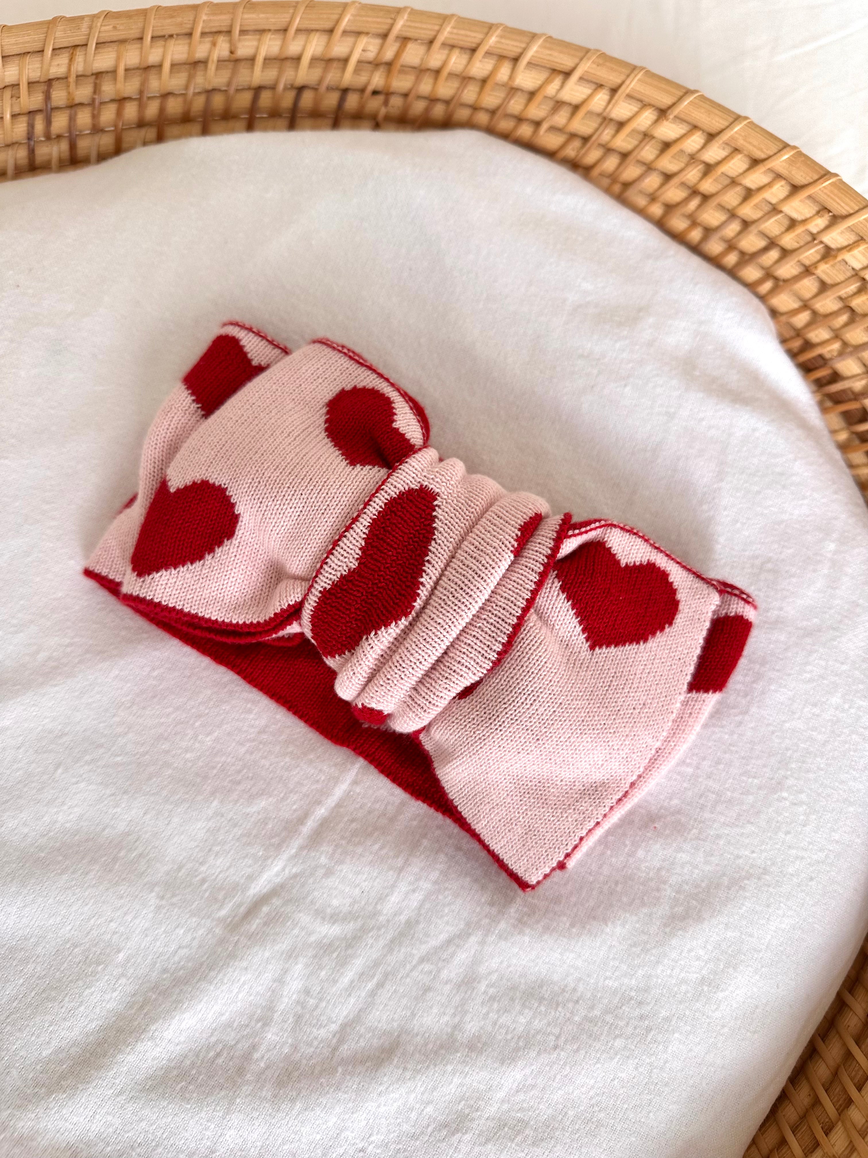 Knitted Little Love Cotton Headband - Red and Pink