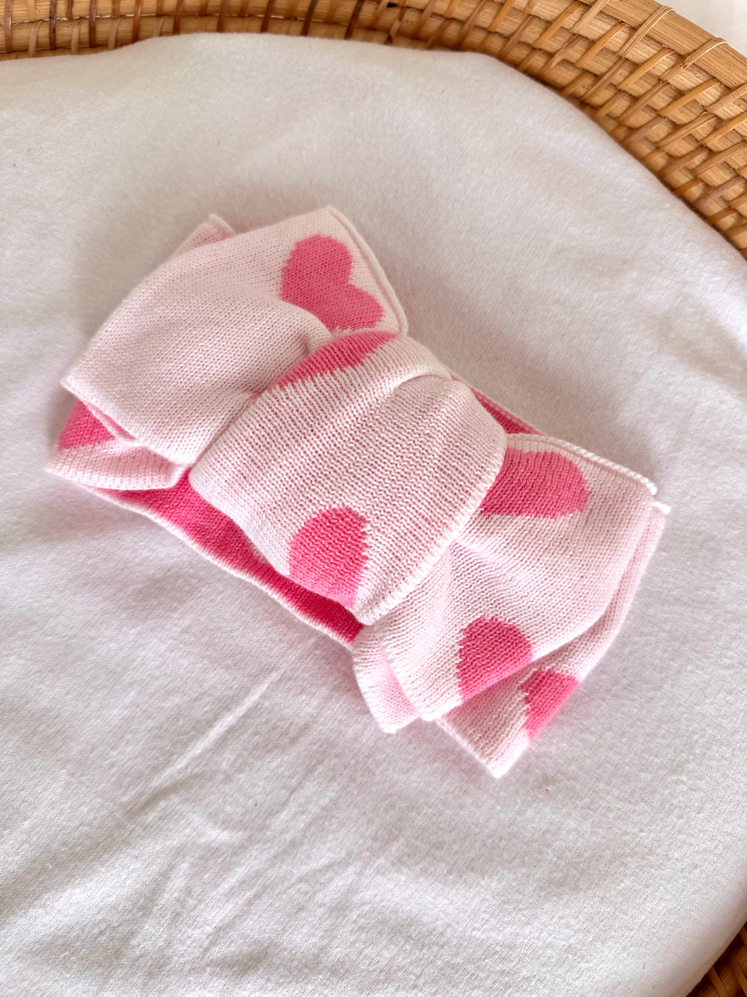 Knitted Little Love Cotton Headband - Pink and White