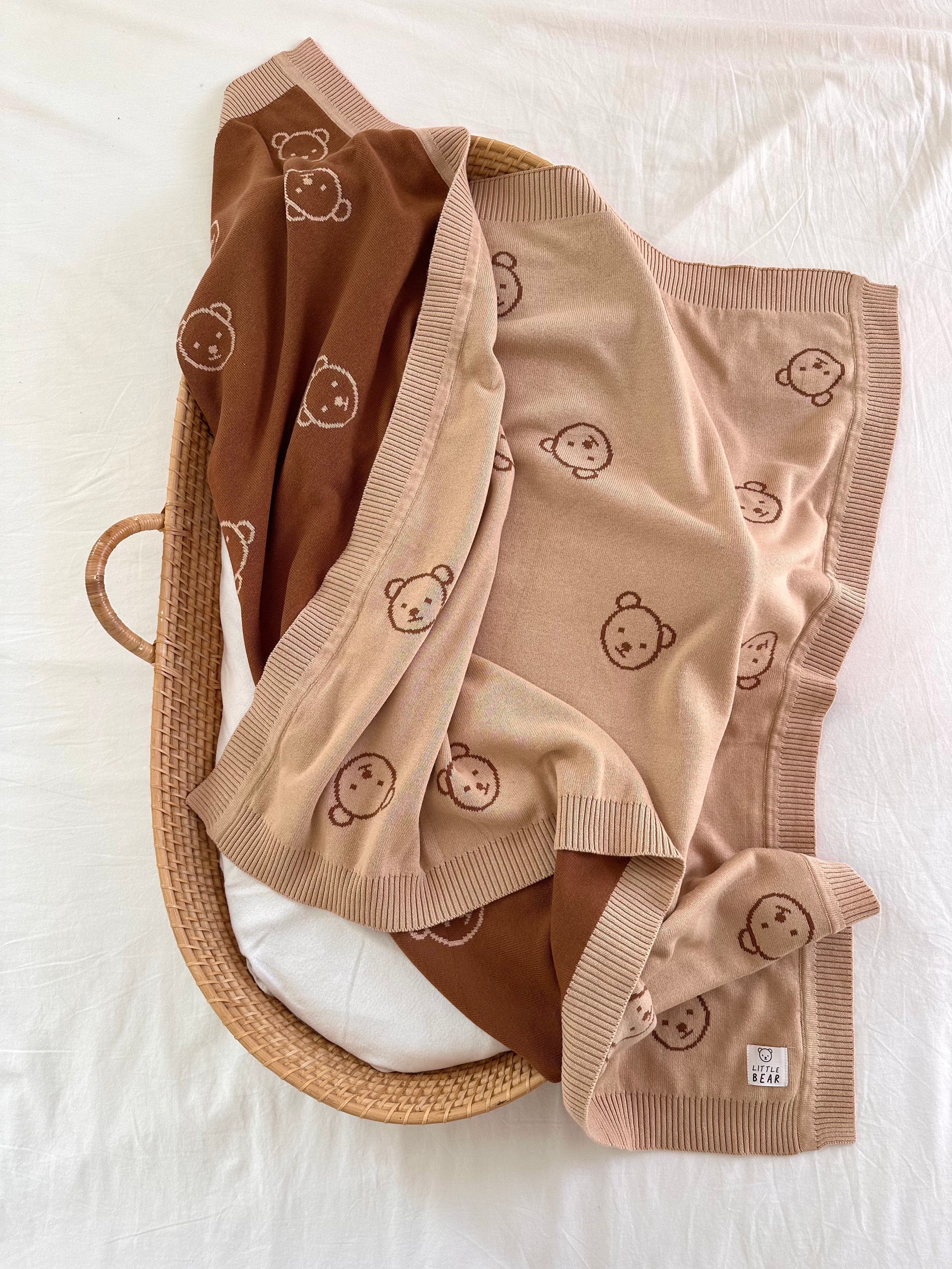 Large Little Bear Reversible 100% Cotton Blanket - Brown