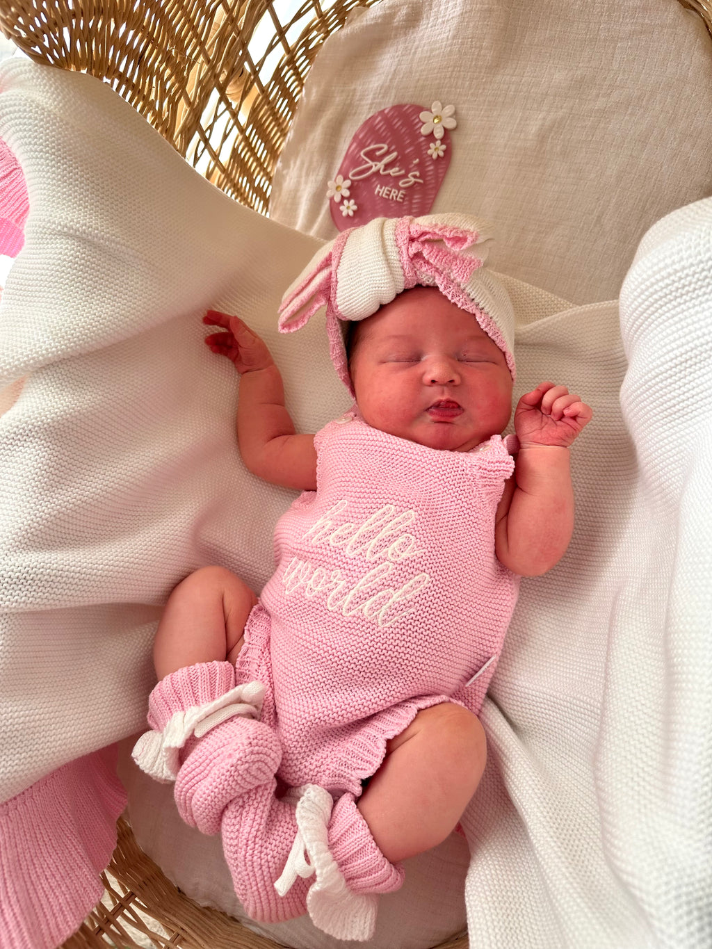 Pink & White "Hello World" Scalloped Singlet Romper Baby Box