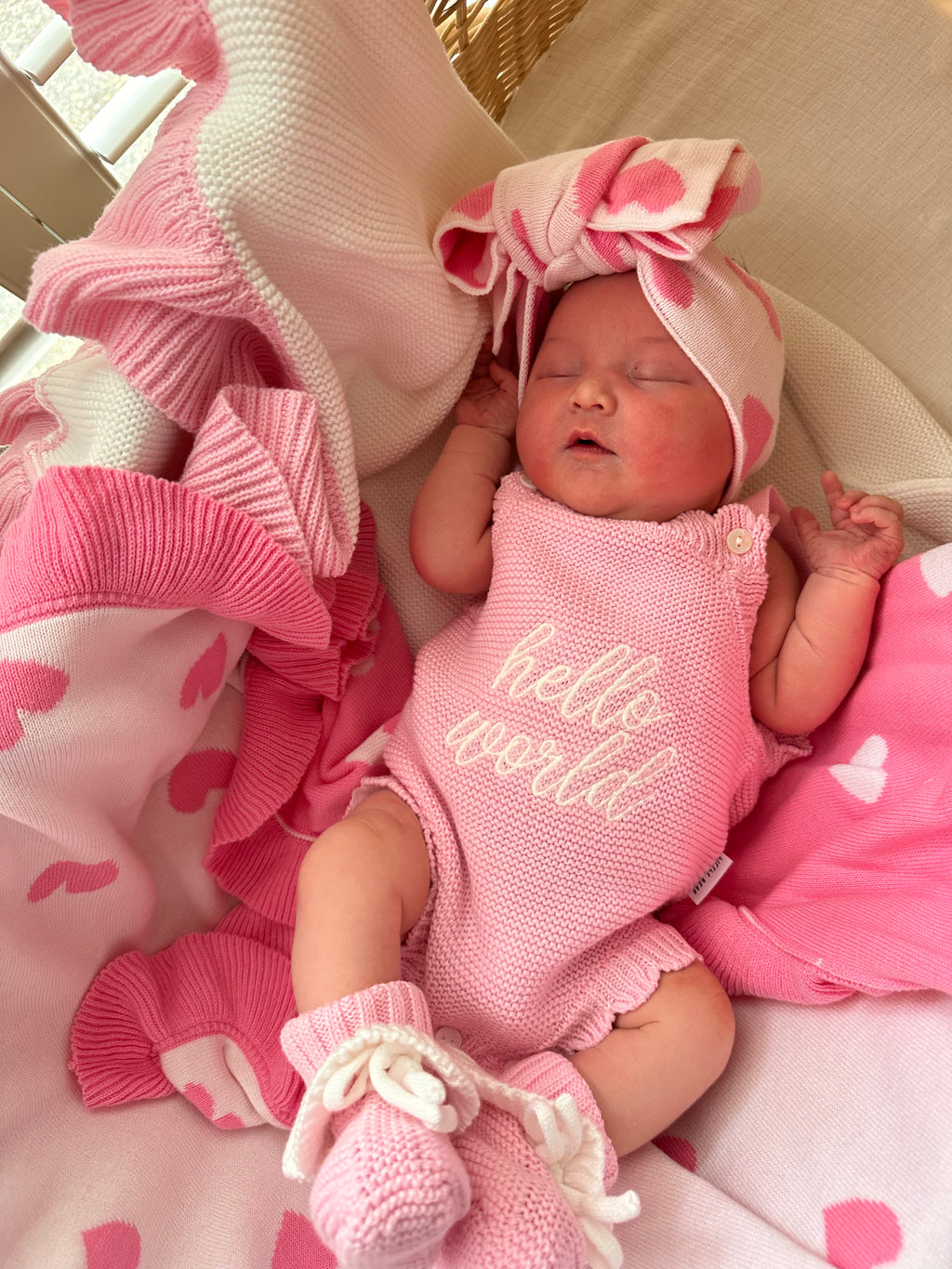 Knitted Little Love Cotton Headband - Pink and White