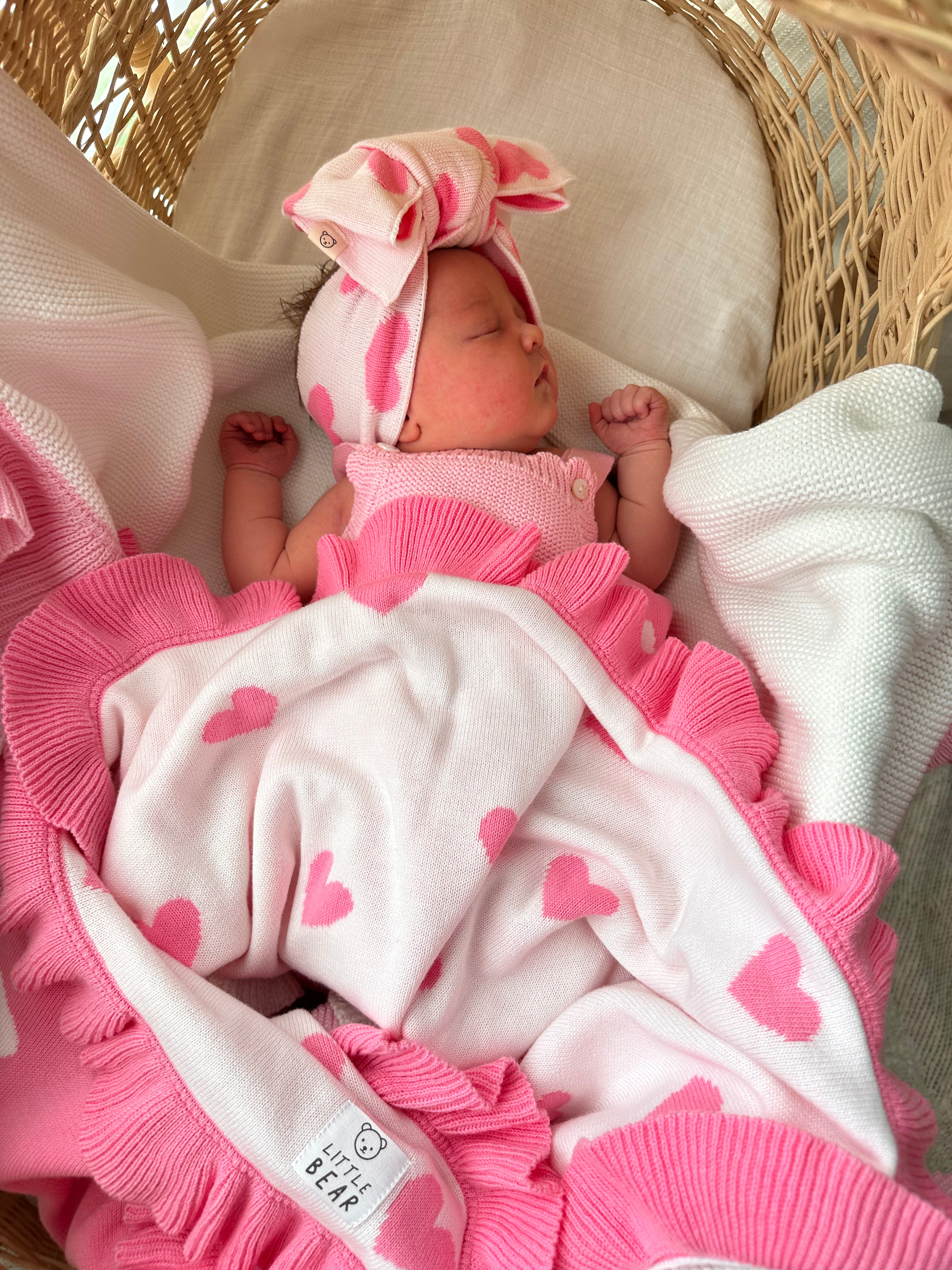 Little Love Large Reversible 100% Cotton Blanket - Pink and White
